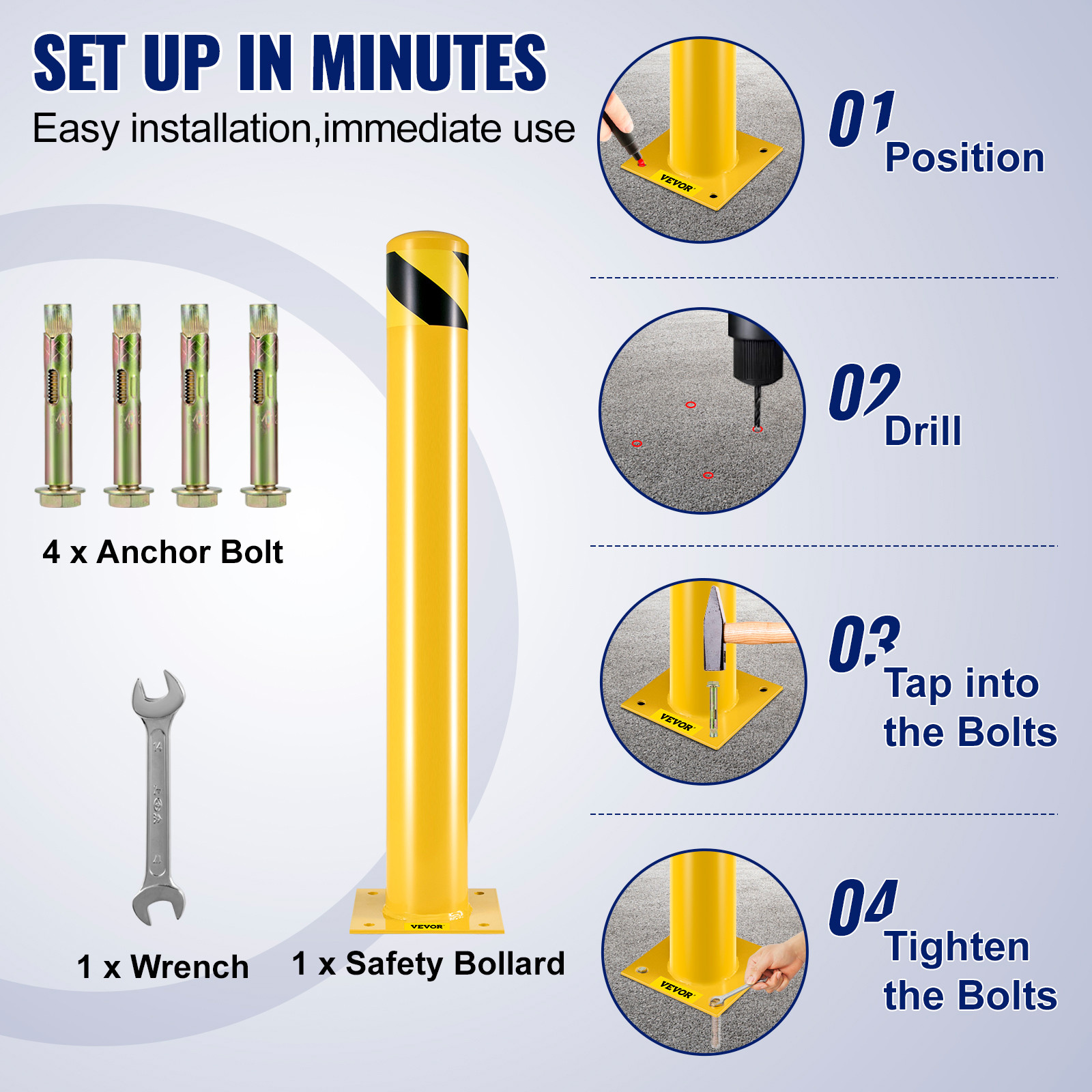 Safety Bollard 36″H 4.5″D Steel Bollard Post Yellow Street Parking Signs Barrier