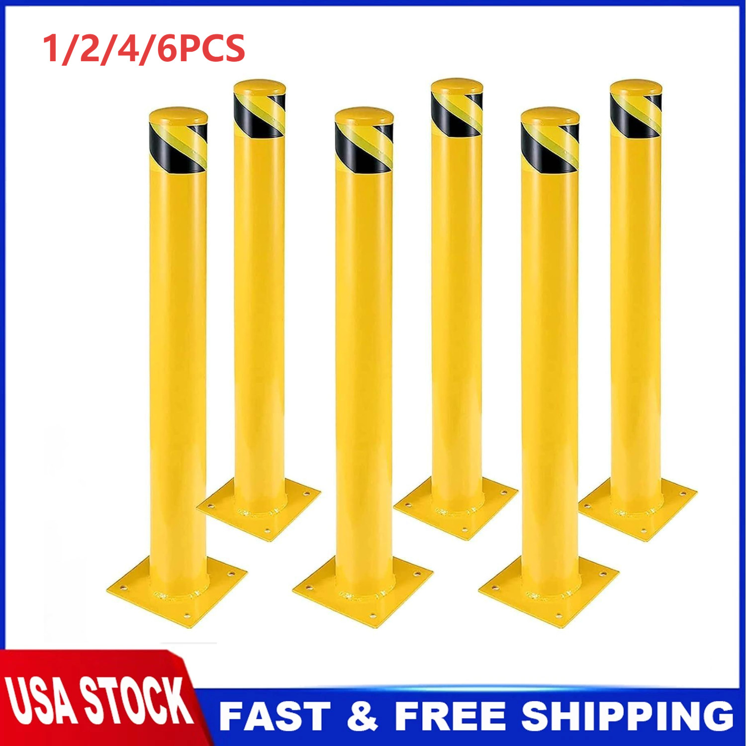 1/2/4/6 PCS Outdoor Safety Bollard 48 Inch Yellow Q235 Steel Post Pipe Barrier