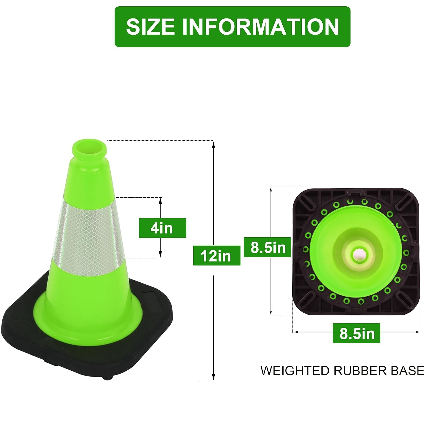 8 Pack 12″ Green Traffic Safety Cones PVC Parking Construction Cones