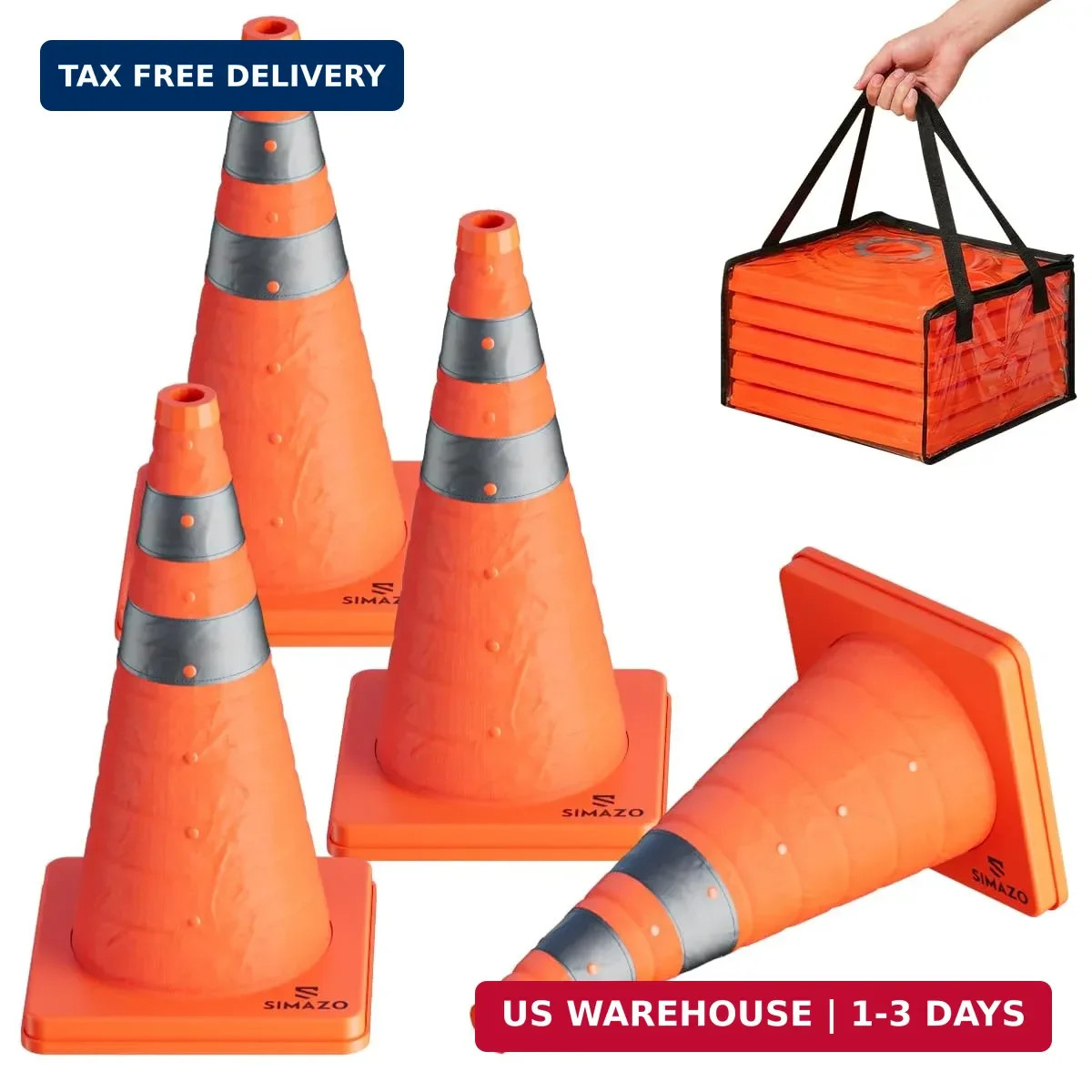 4 Pack 18 Inch Collapsible Traffic Safety Cones, Orange Pop Up Cones with Reflec