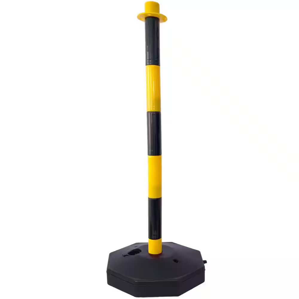 4-Pack Yellow/Black Plastic Safety Barrier Post W/Fillable Base,5Ft Plastic Chai