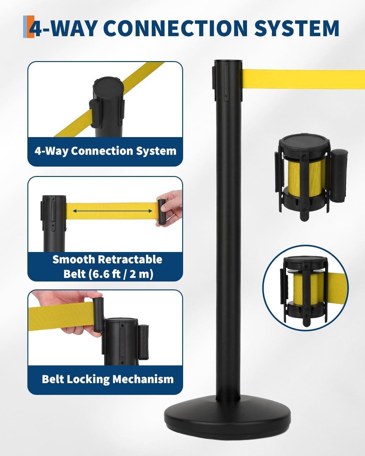 4/6/8-Pack Durable Steel Stanchion 35″ Post,6ft Belt,Event & Party Crowd Control