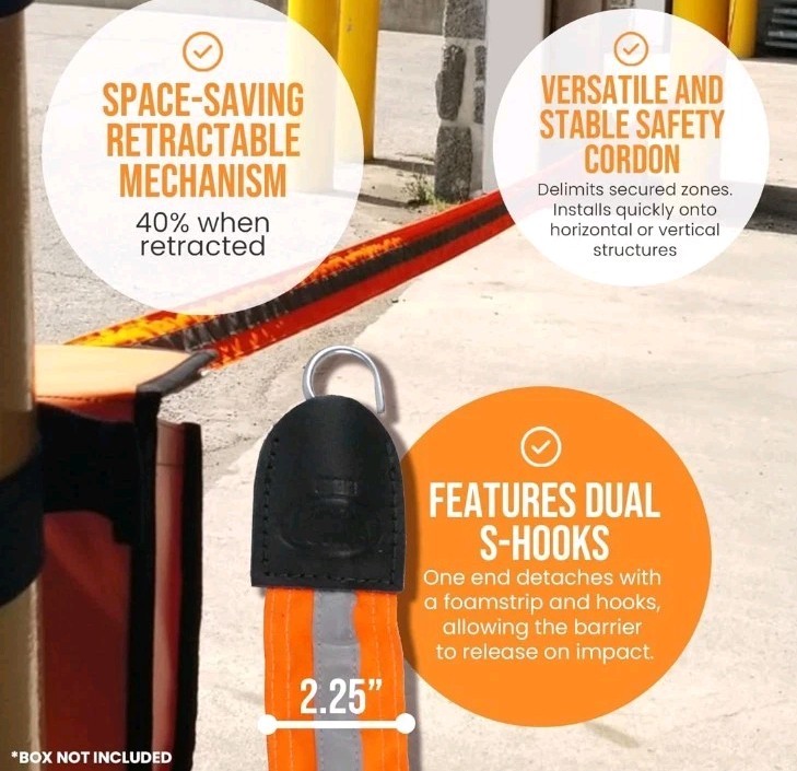Retractable Crowd Control Barrier 10-16 Feet Belt Reflective Bands Easy Install
