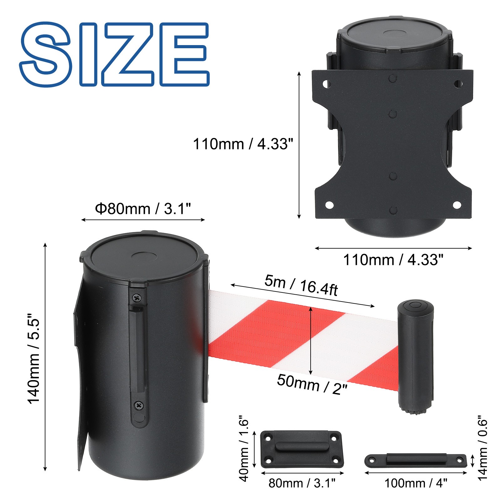 2 Pcs 16.4 Feet Fixed Wall Mount Retractable Belt Barrier,Black/Red/White
