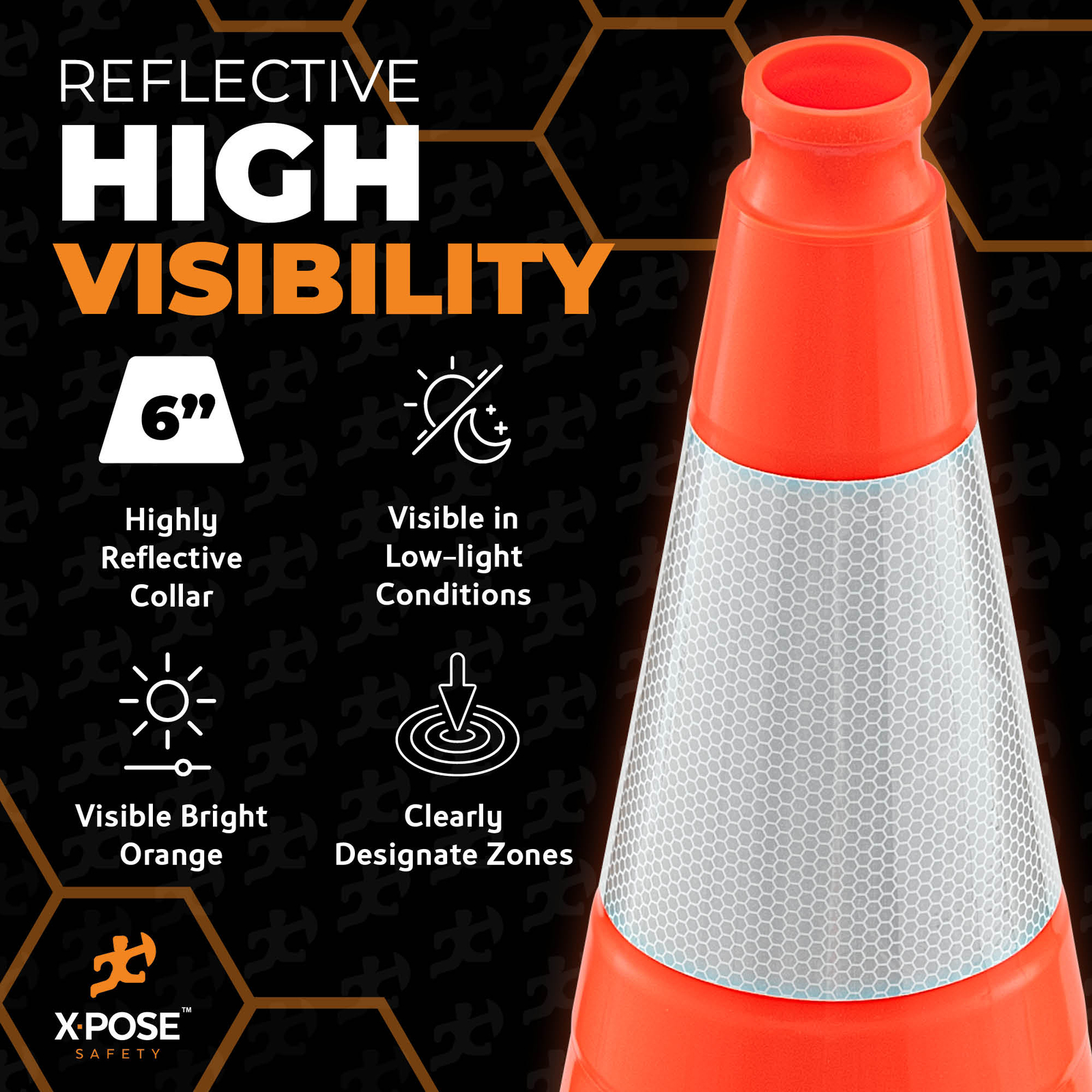 28 Inch Orange Traffic Cones with 6″ Collar – PVC Plastic Safety Cone