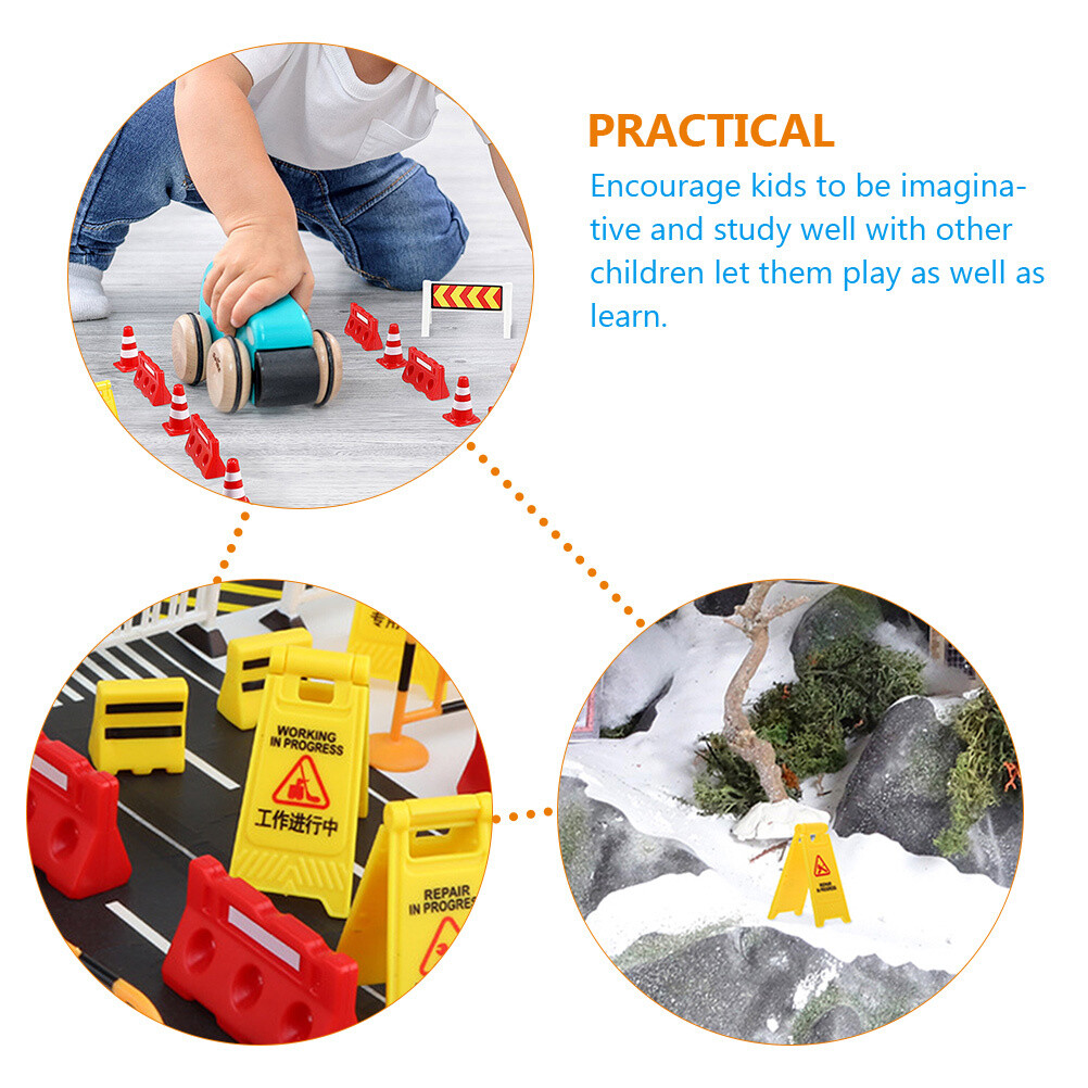 Set Traffic Signs Toys Kids Pretend Play Street Signs Traffic Barrier Toys