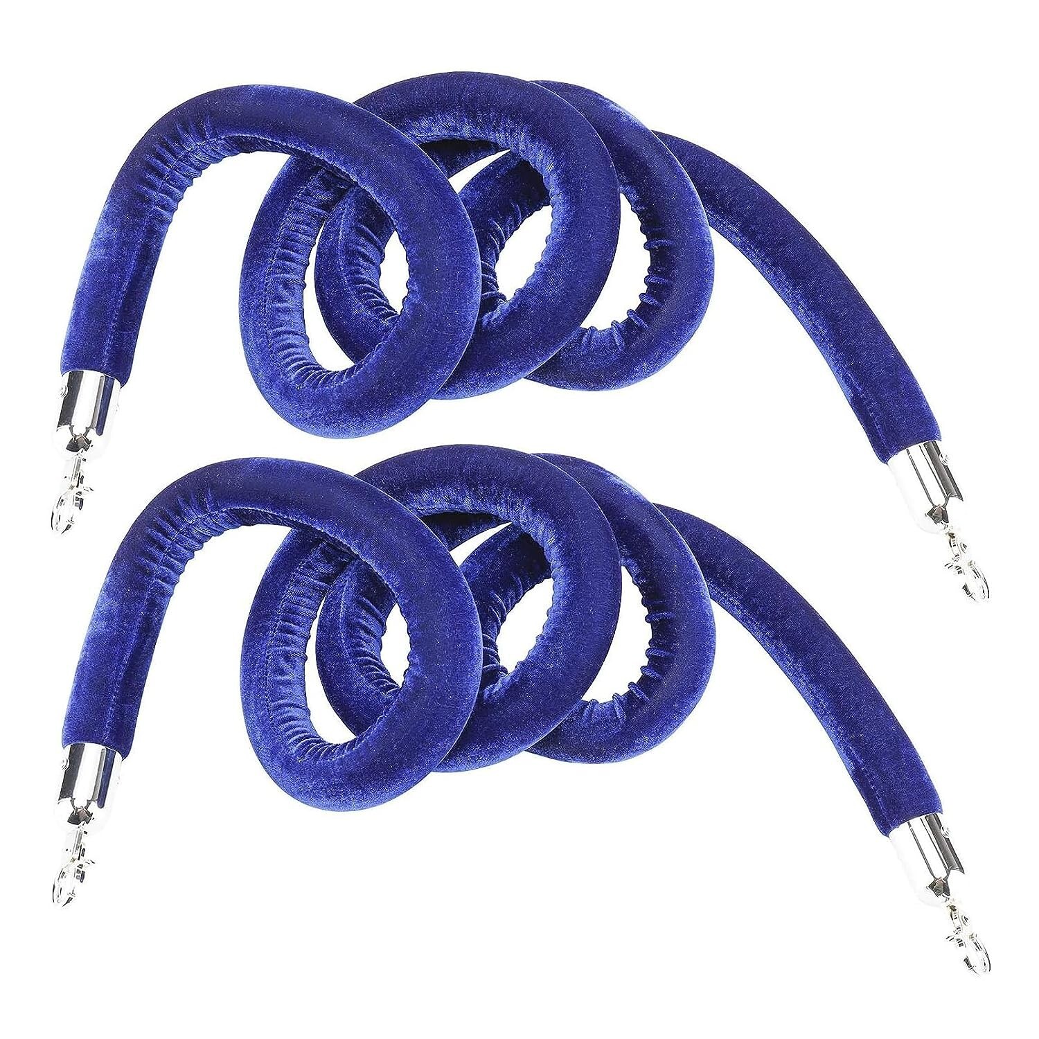 NovelBee 4pcs Blue Velvet Stanchion Ropes with Silver Hooks,10 Feet Stanchion Qu