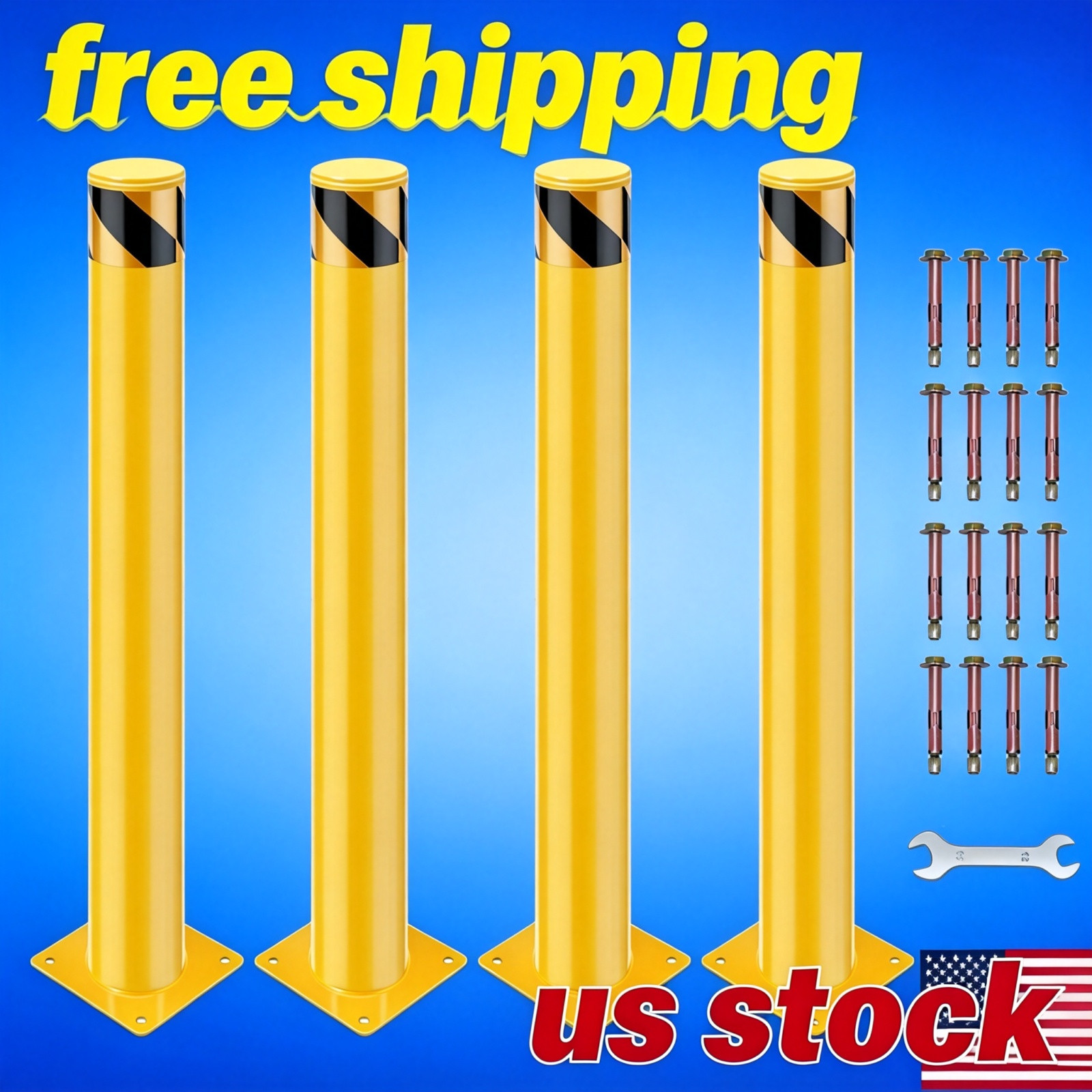 Safety Bollard, 4 Packs 36 Inch Height Bollard Post, 4.5 Inch Diameter, Yellow