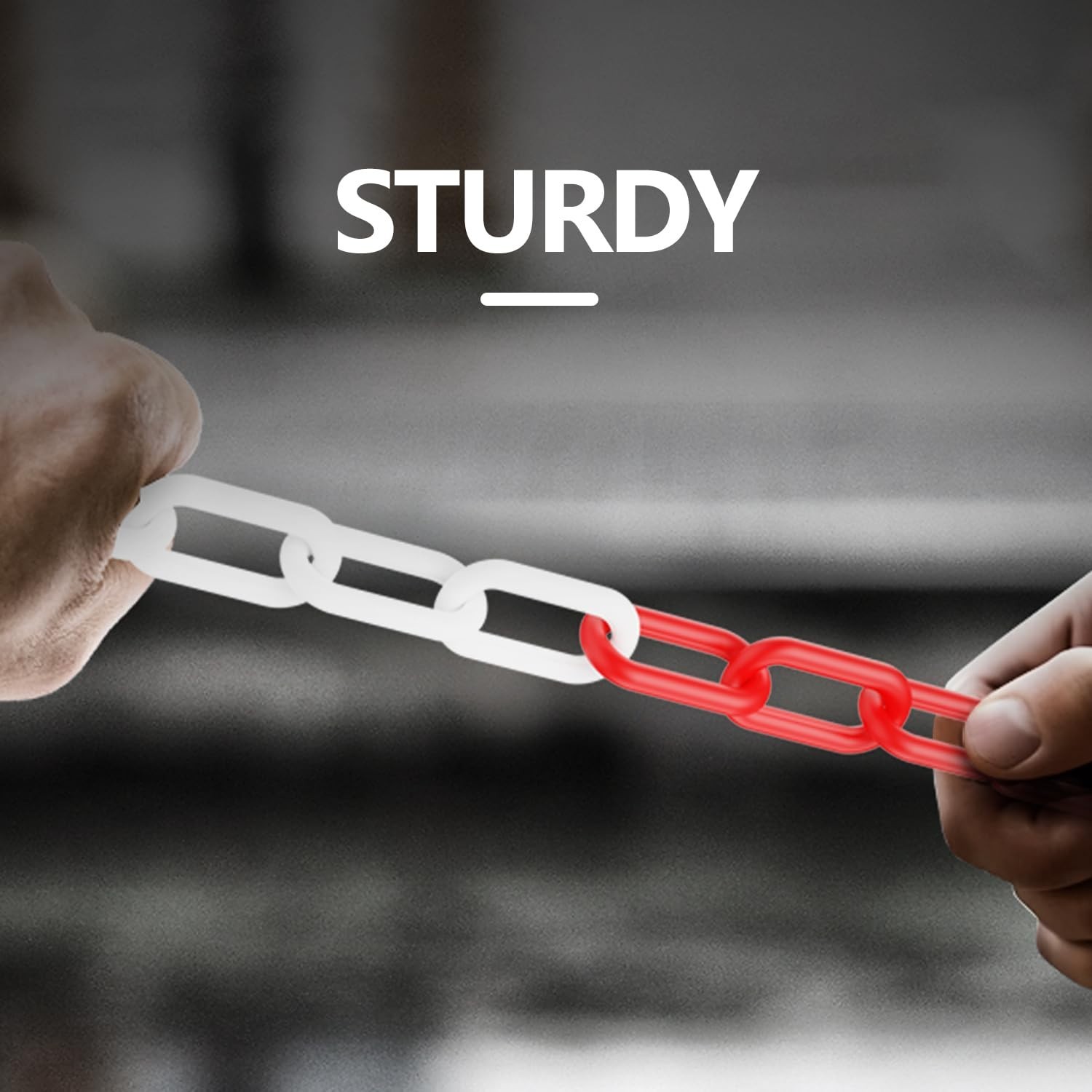 Bright Red & White 32ft Safety Chain with Connectors for Traffic Management