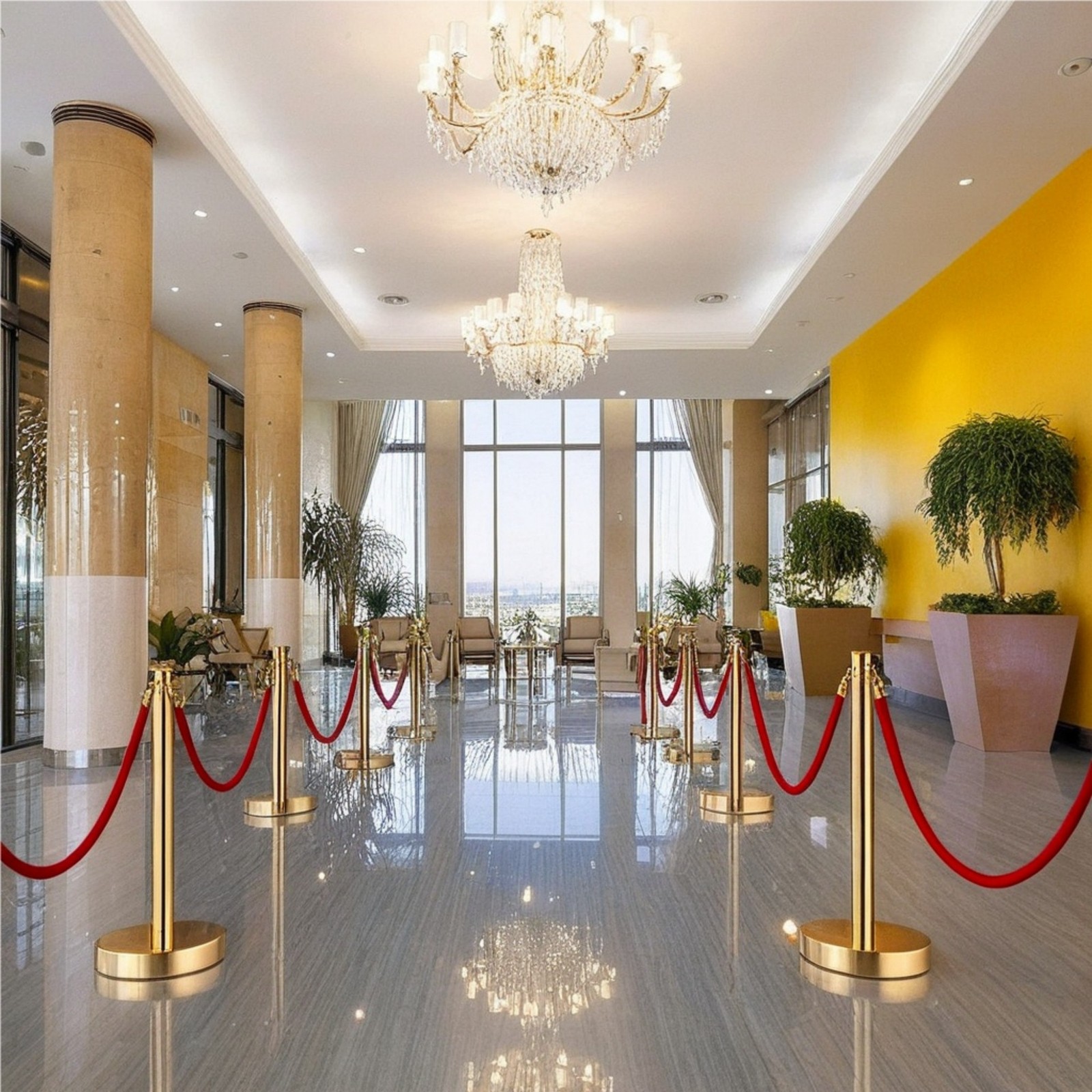 8 PCS gold stanchions and red velvet ropes,6 Red Velvet Ropes and Posts