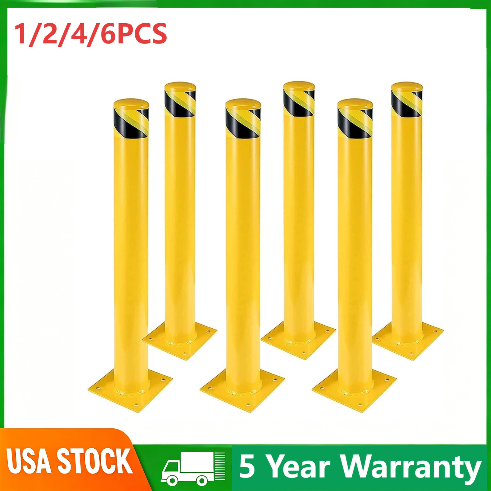 1/2/4/6 PCS Heavy Duty Steel Safety Bollards for Garages, Parking Lots – 36 Inch