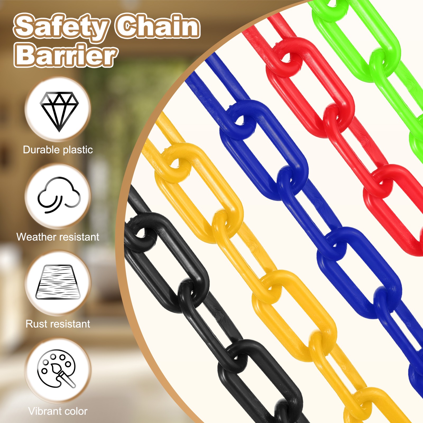 Barrier Chain, (9.8ft 0.7″ Dia., Green), Plastic Safety Chain Links W S Hooks