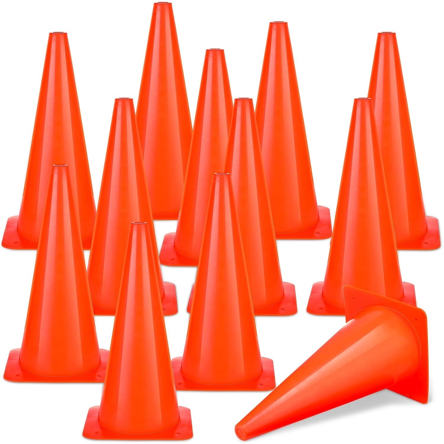 12 Pcs 15 Inch Parking Cones, Traffic Cones, Orange Road Safety, Plastic Cones