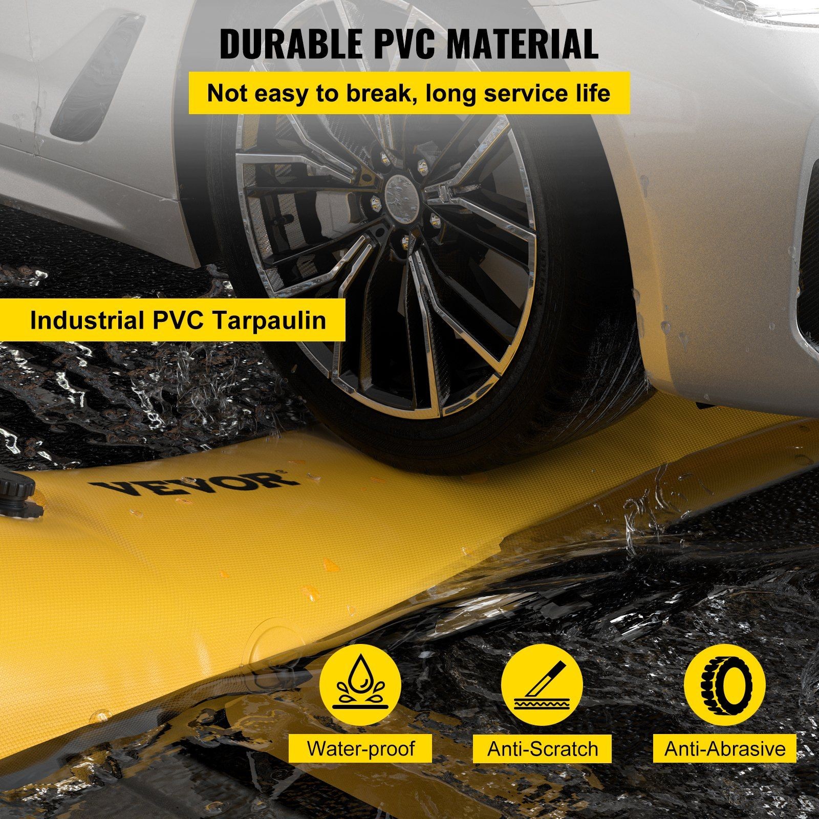 Robust PVC Flood Barrier 12ftx20inx12in, Max 1113lb Load
