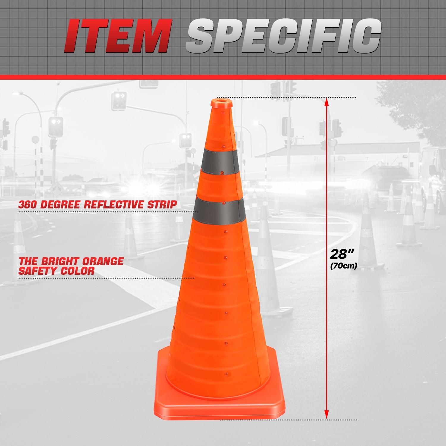 2Pcs 28″ Foldable Collapsible Traffic Safety Orange Cones with Heavy-Duty Base