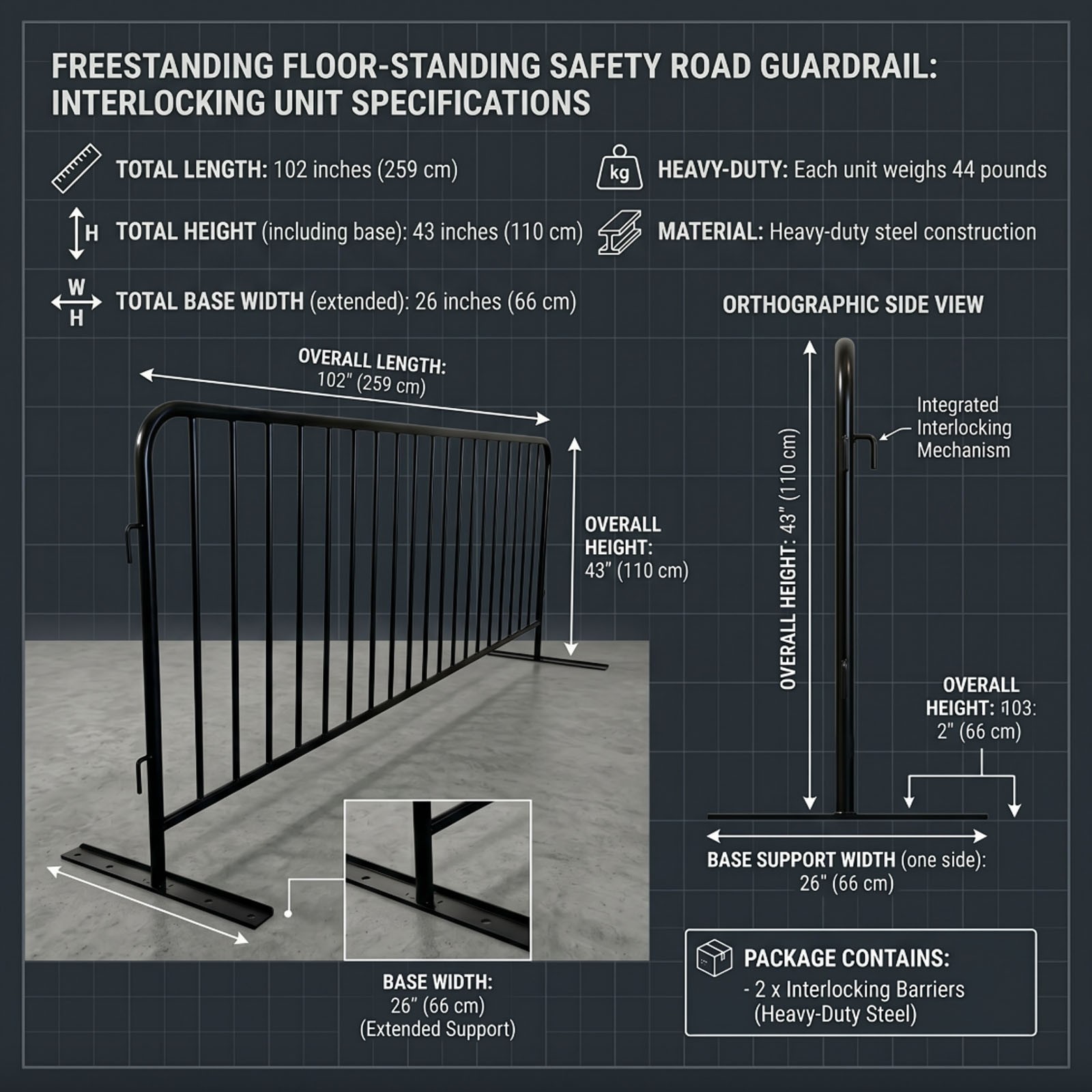 8.5ft Interlocking Barricade Heavy Duty Metal Barricade 2pcs Safety Barrier