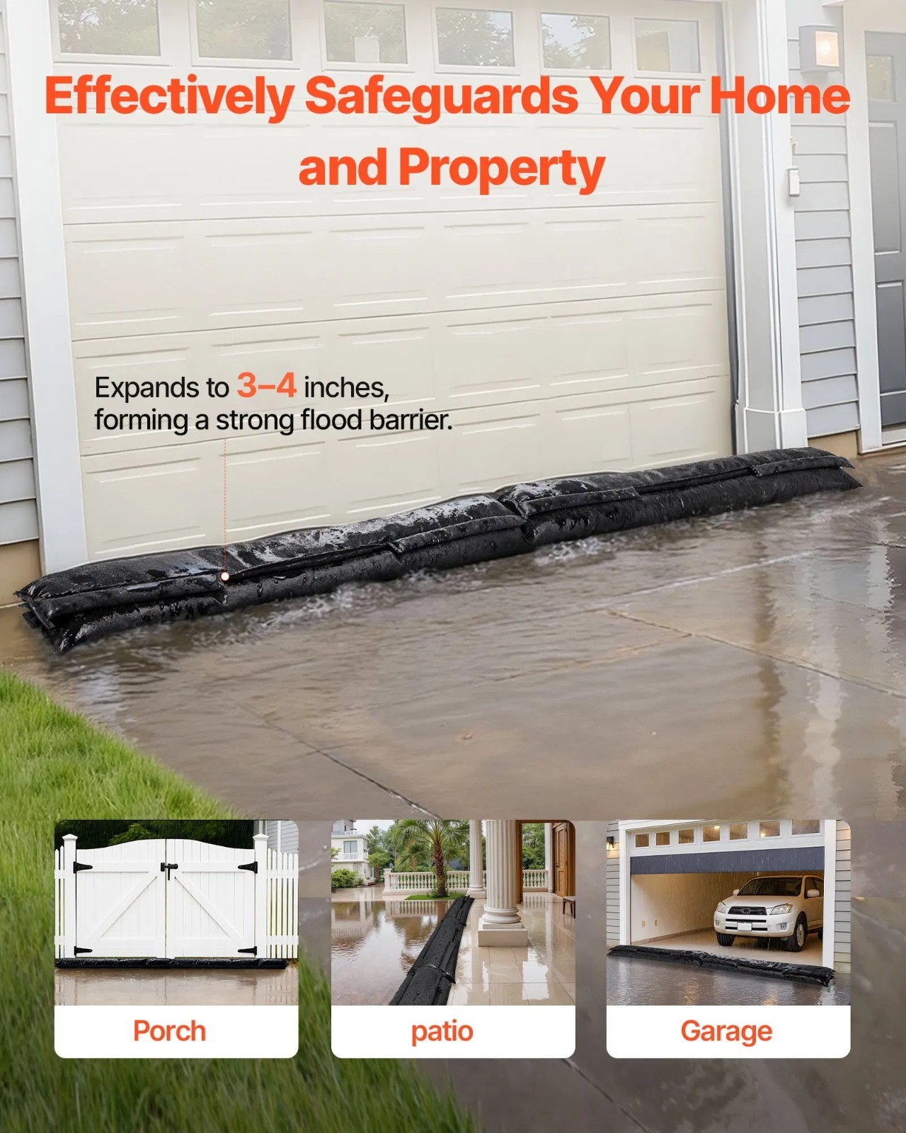 Flood Barrier, 10 Pack, 5 x 0.7 ft Flood Bags with Bucket, Reusable Water