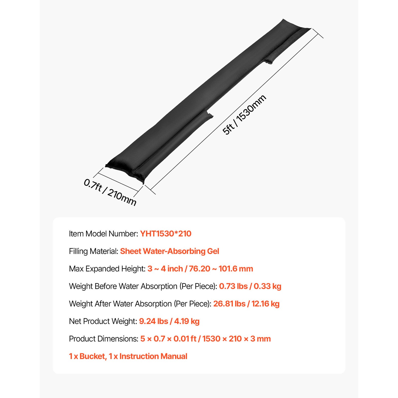 Uimoso 10 Packs Quick Dam Flood Barrier 5 x 0.7 ft Length Flood Protection Bags