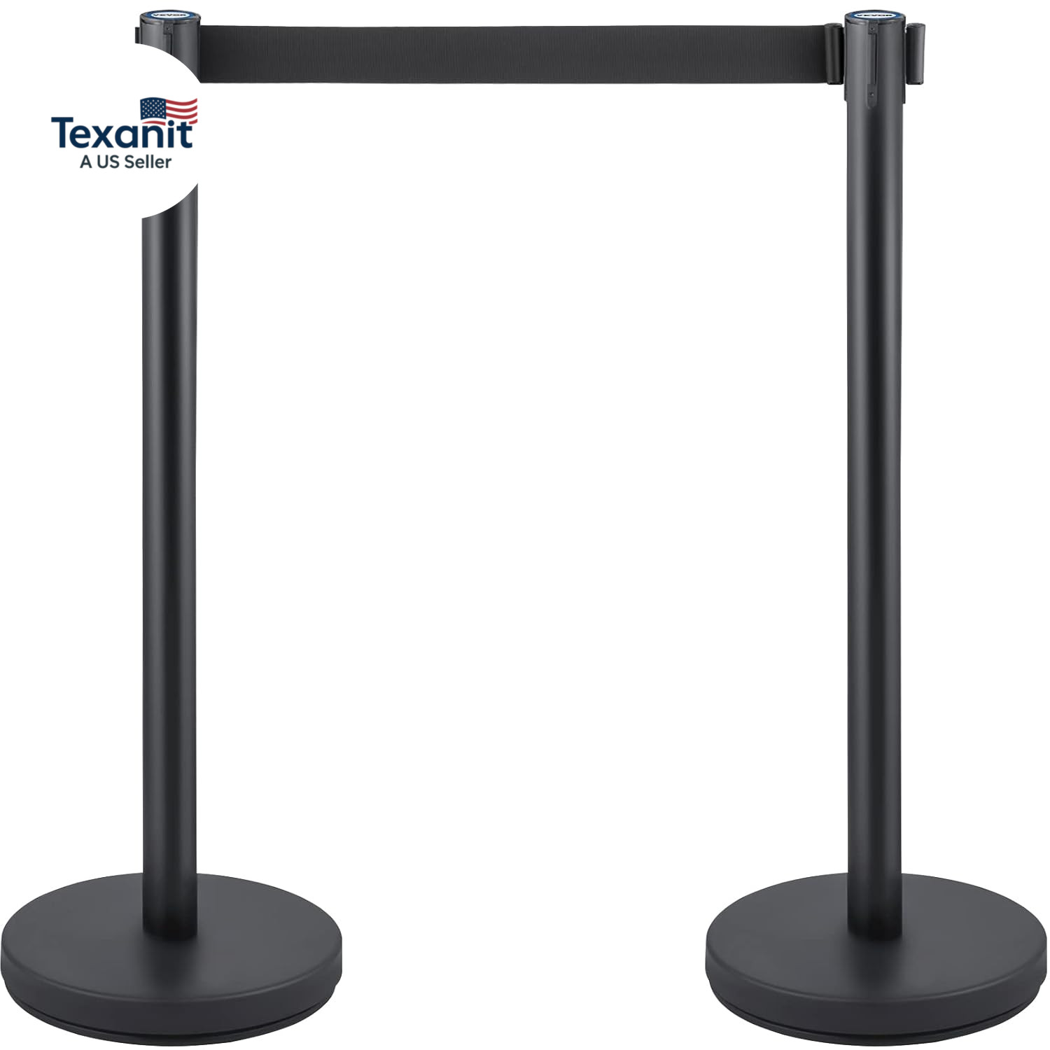 Crowd Control Stanchion Set, Stanchion Set with 6.6 Ft/2 M Black Retractable Bel