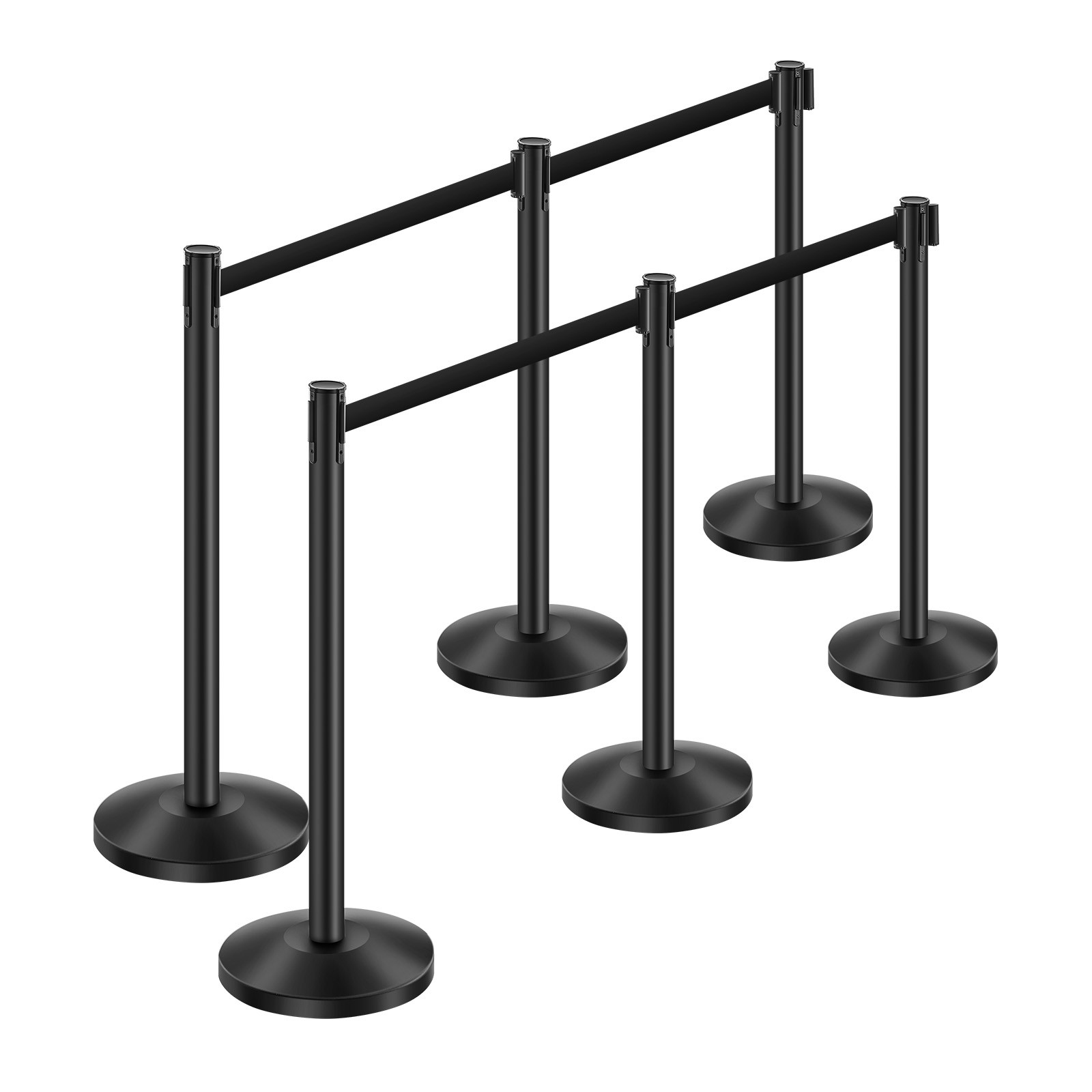 6 Pcs Stanchion Post with 4 Retractable Belts & Sand Injection Hollow Base