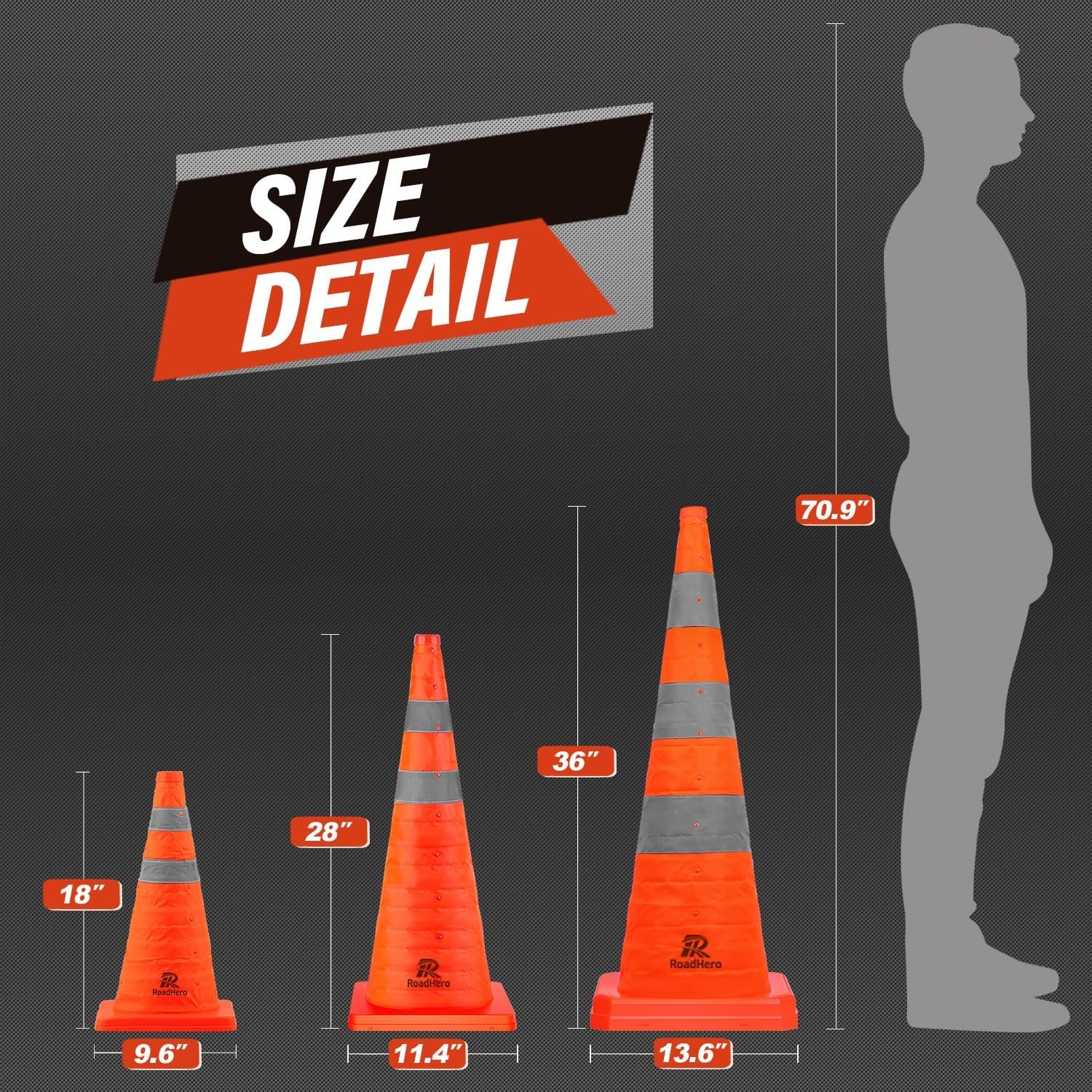 28 Inch 4 Pack Collapsible Traffic Cones, Multi Purpose Pop-up Cones with Ref…