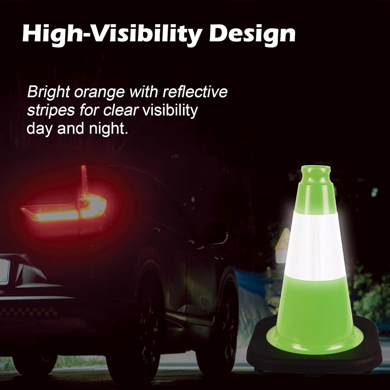 8Pack 12inch PVC Green Traffic Safety Cones with Reflective Collars for Parking