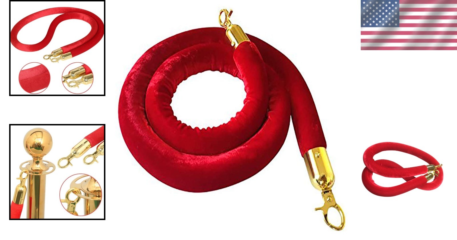 5-Foot Red Velvet Stanchion Rope with Elegant Brass Hooks – Events Ready