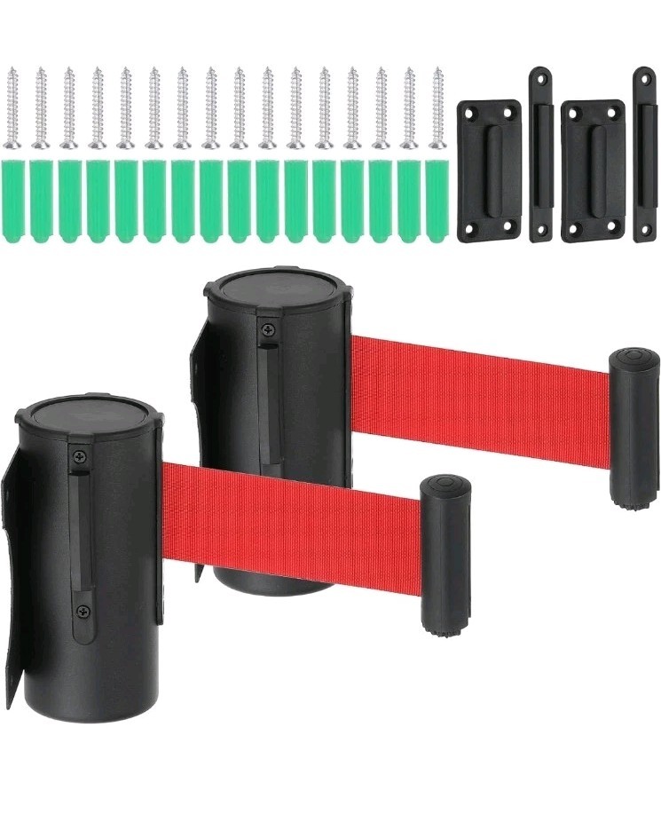 Patikil 2 New Fixed Wall Mount Retractable Belt Barrier Red Belt Fast Shipping