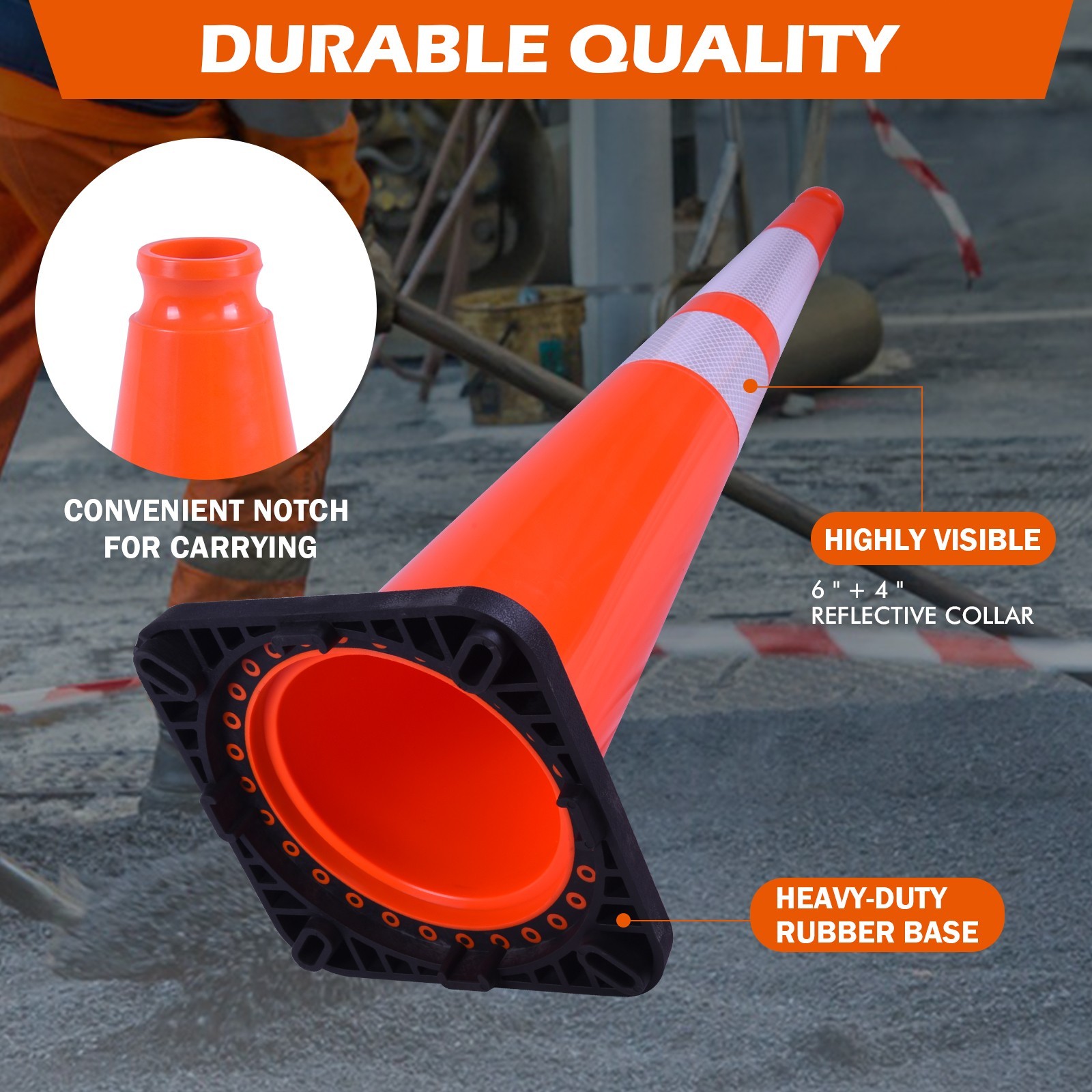 Reflective Collar PVC Traffic Cone Four Color Weighted Base Day/Night Visibility