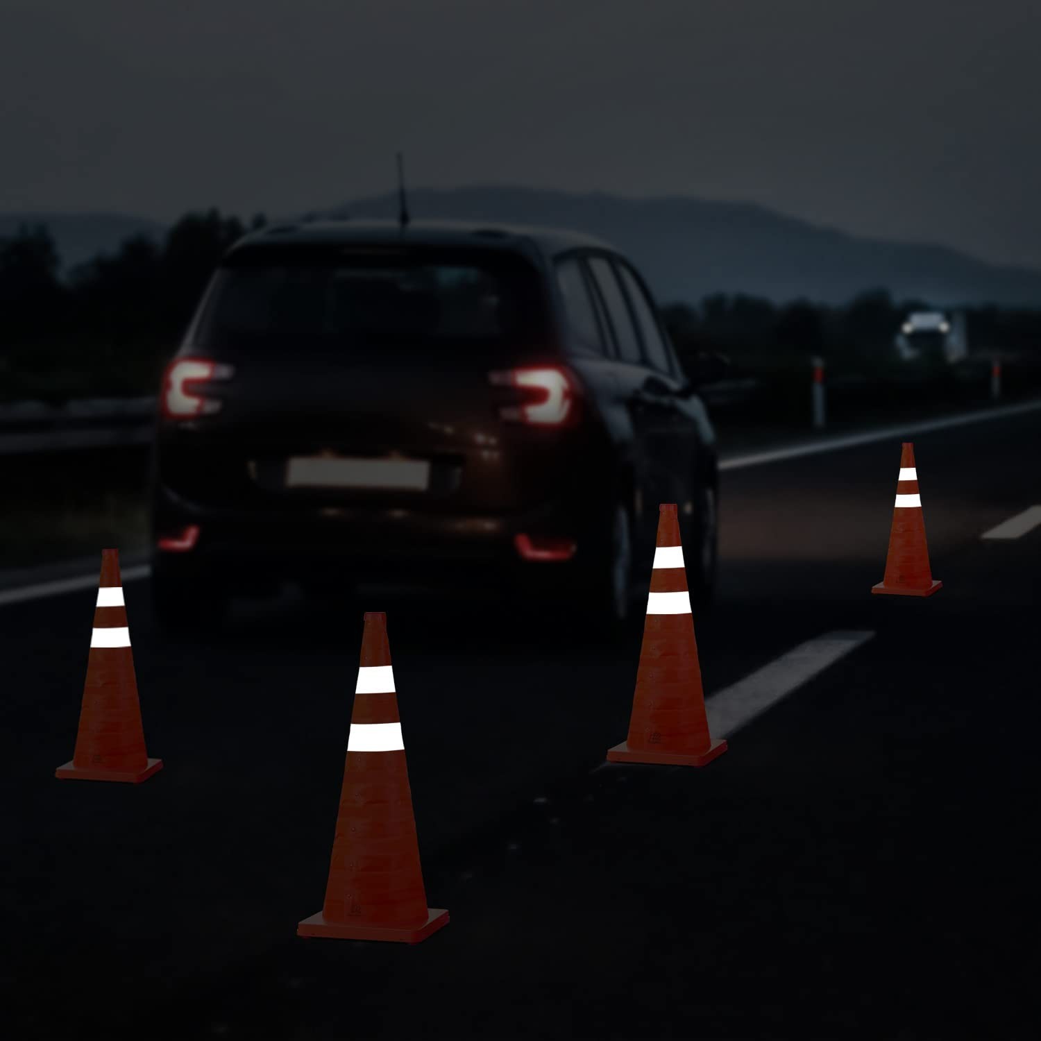 28 Inch 4 Pack Collapsible Traffic Cones, Multi Purpose Pop-up Cones with Ref…