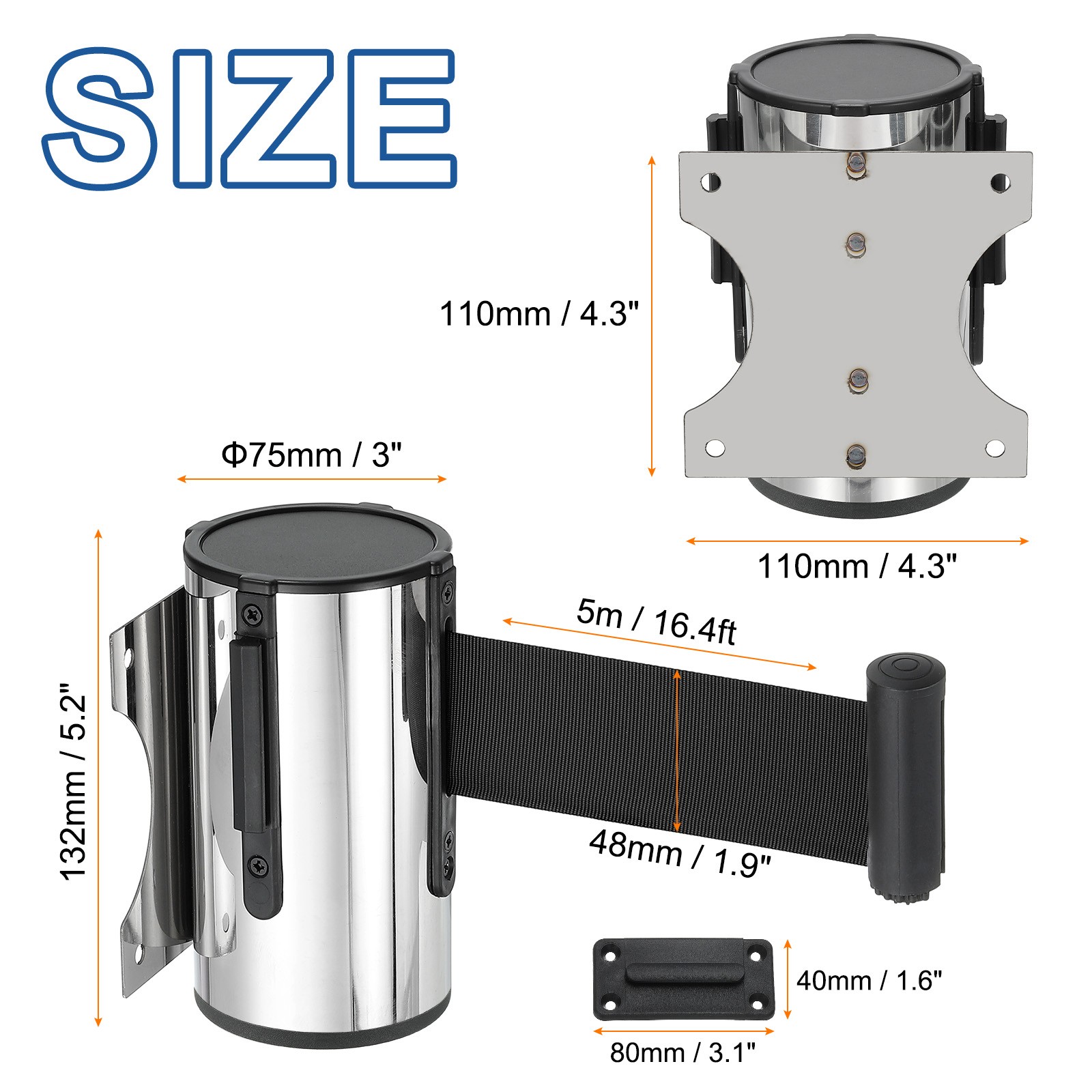 16.4 ft Fixed Wall Mount Retractable Belt Barrier Silver/Black