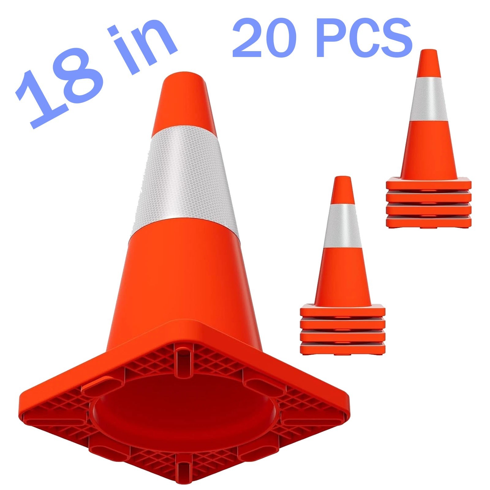 12 Pack 18″ Red Road Safety Cones Portable Traffic Cones with Reflective Collars