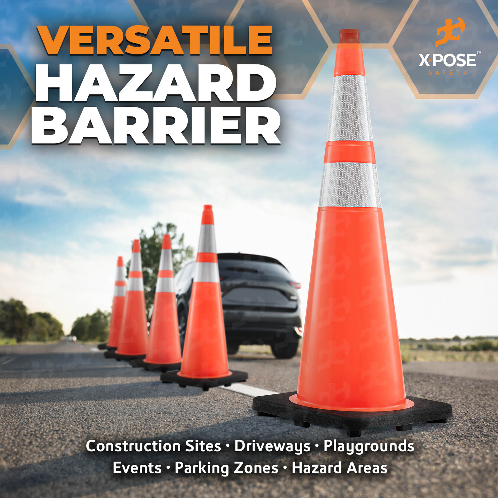 24 of Orange Traffic Cones 36 Inch w/ 6″ & 4″ Collars – PVC Plastic Safety Cone