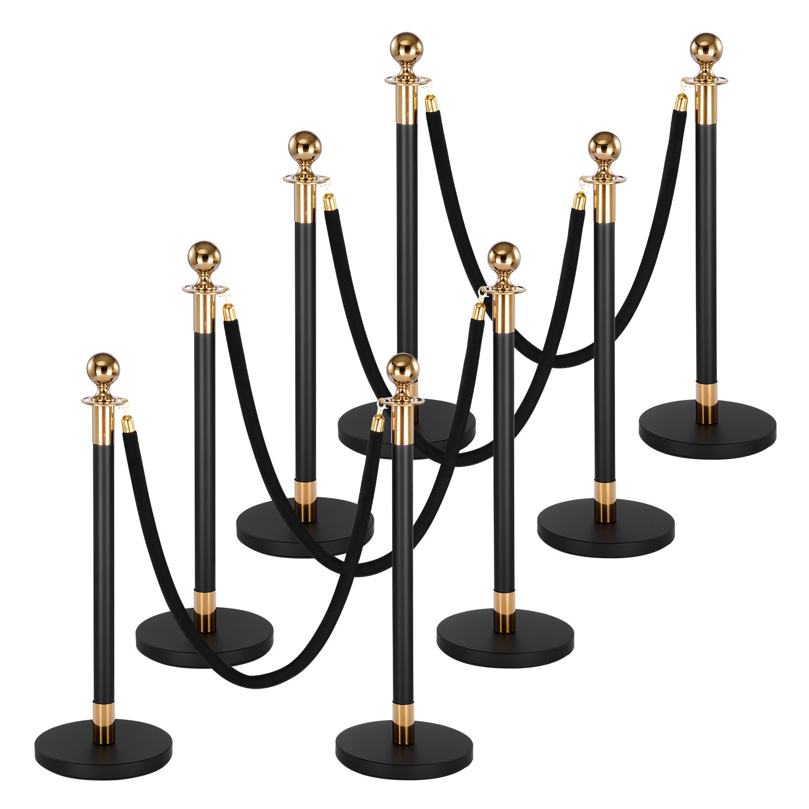 Uimoso 8-Piece Stanchion Post Crowd Control Set 6 Black Velvet Ropes Hollow Base