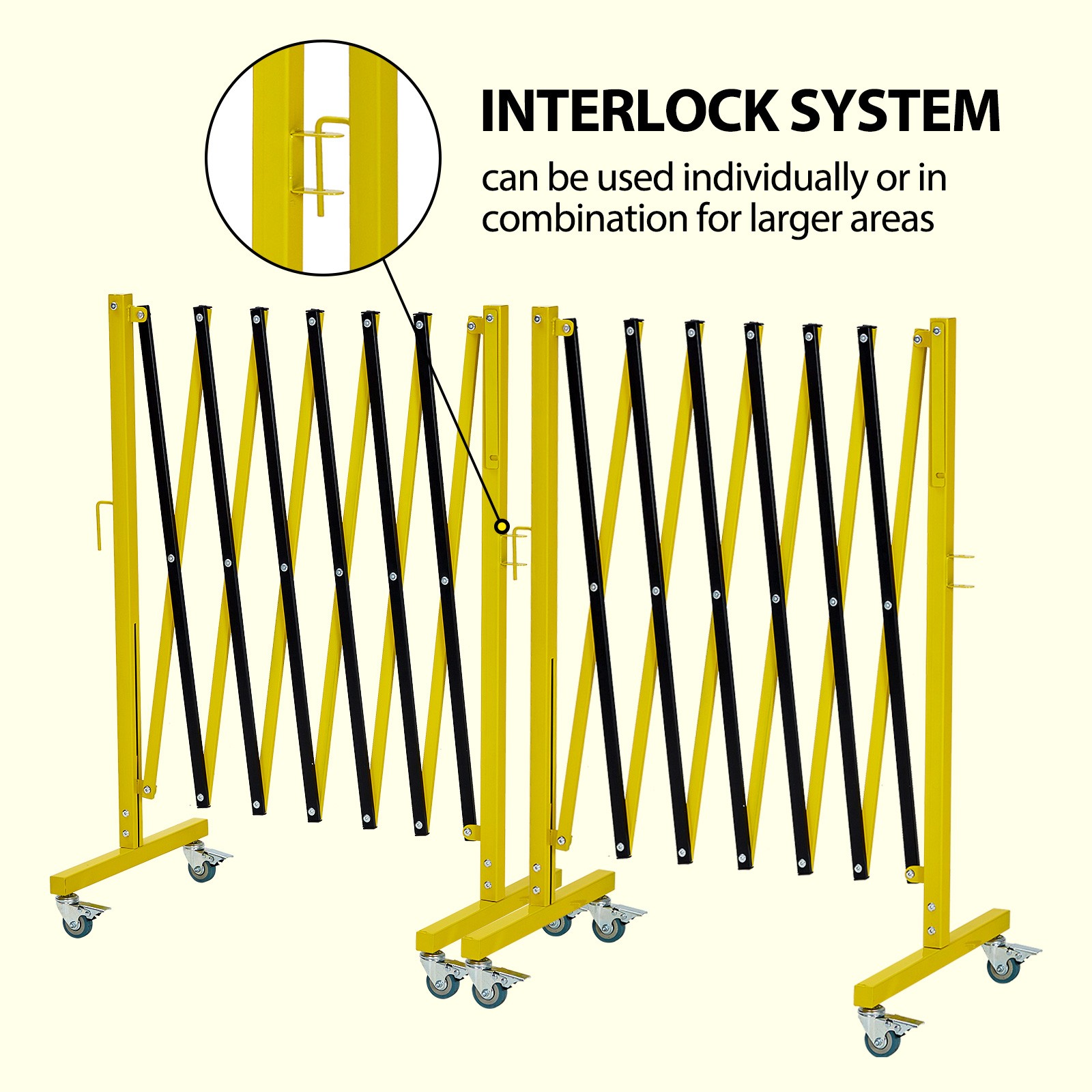 11.8×3.4FT Expandable Metal Barricade Safety Traffic Barrier W/ Casters Yellow