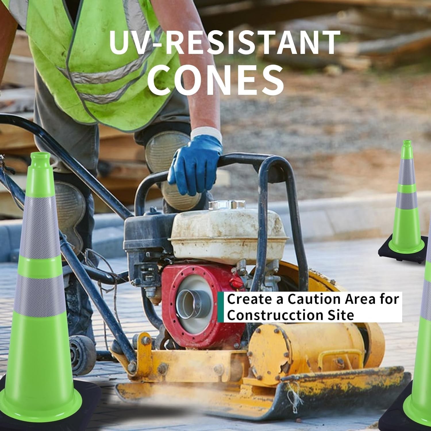 BESEA 8Pack 28″ inch Traffic Cones Green Safety Cones with 6 inch Reflective …