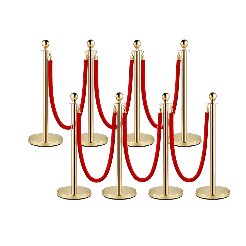 8 PCS gold stanchions and red velvet ropes,6 Red Velvet Ropes and Posts