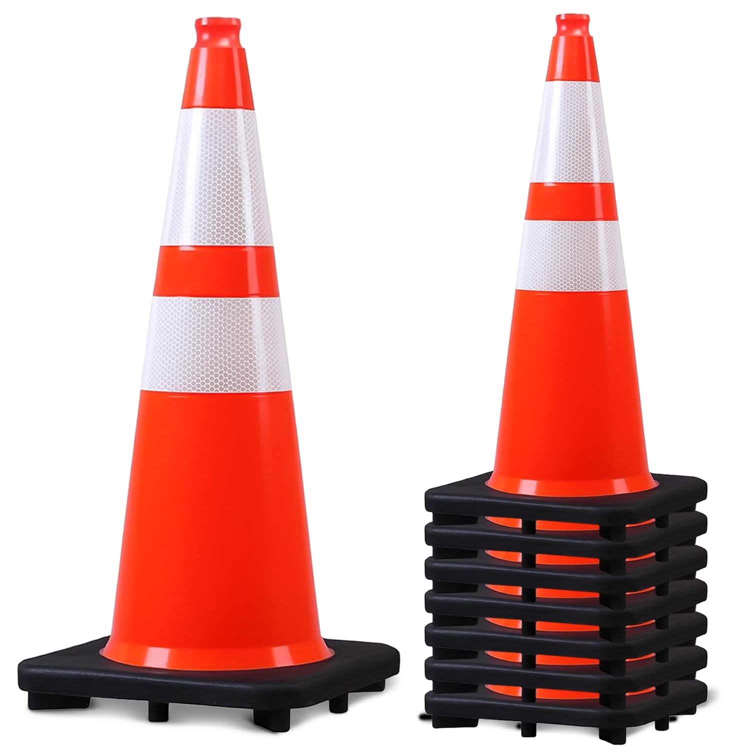 Heavy-Duty Safety Cones 28-Inch – Set of 8 Weighted Flexible PVC Cones W/