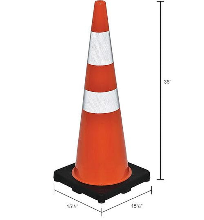 36″ Reflective Traffic Cone, Black Base, 10 Lbs