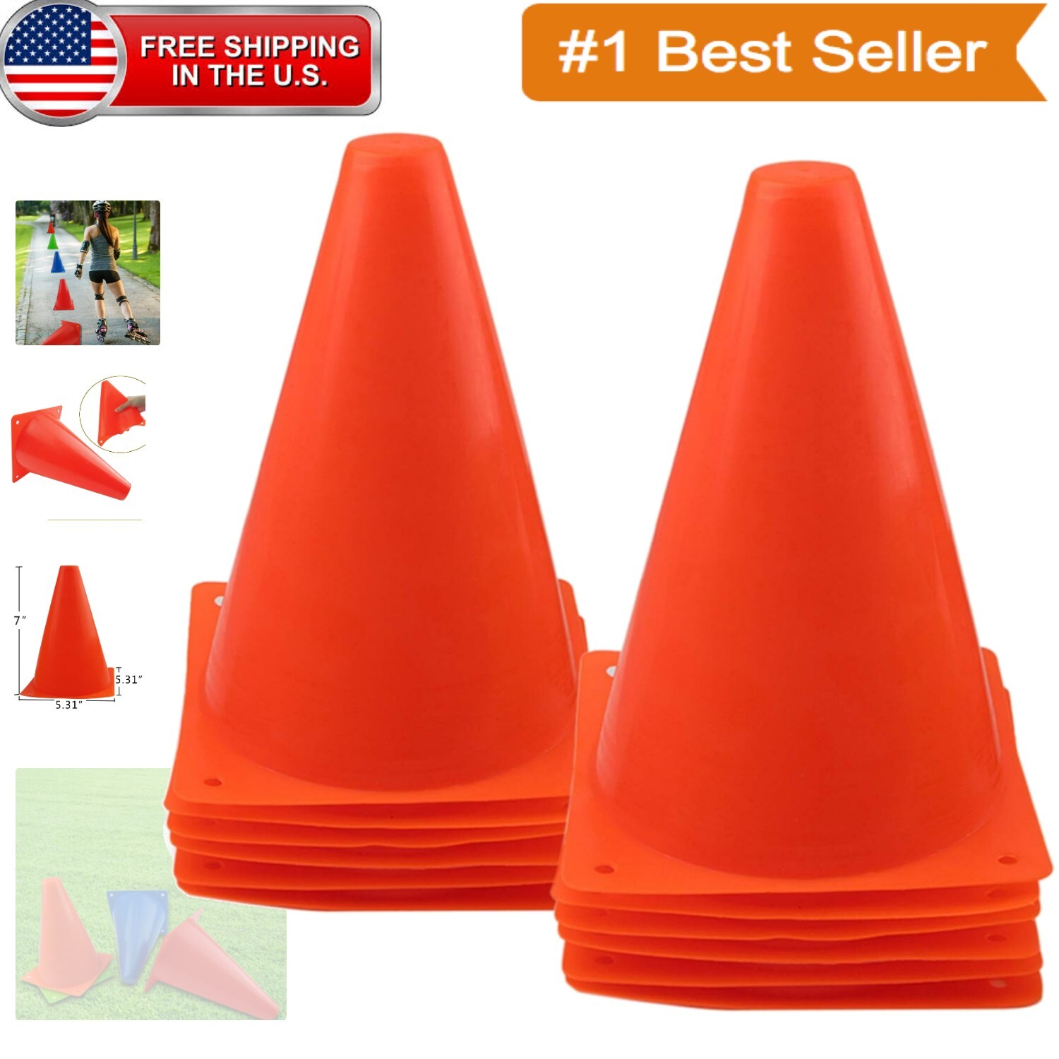 Durable 7-Inch Sports Cones for Agility Training – Indoor & Outdoor Use