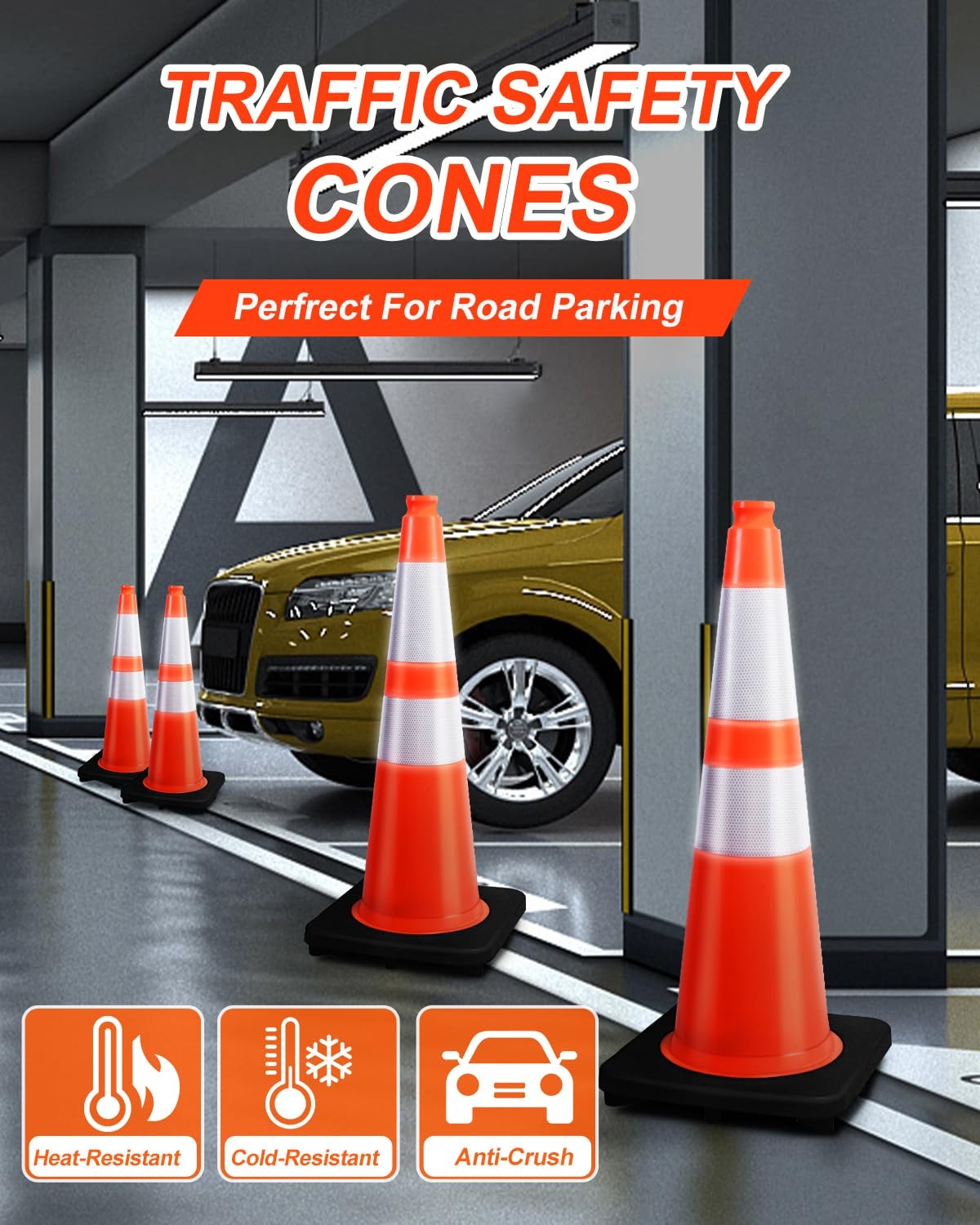 8 Cones Besea 28 Inch Orange Pvc Traffic Cones Black Base Construction Safety