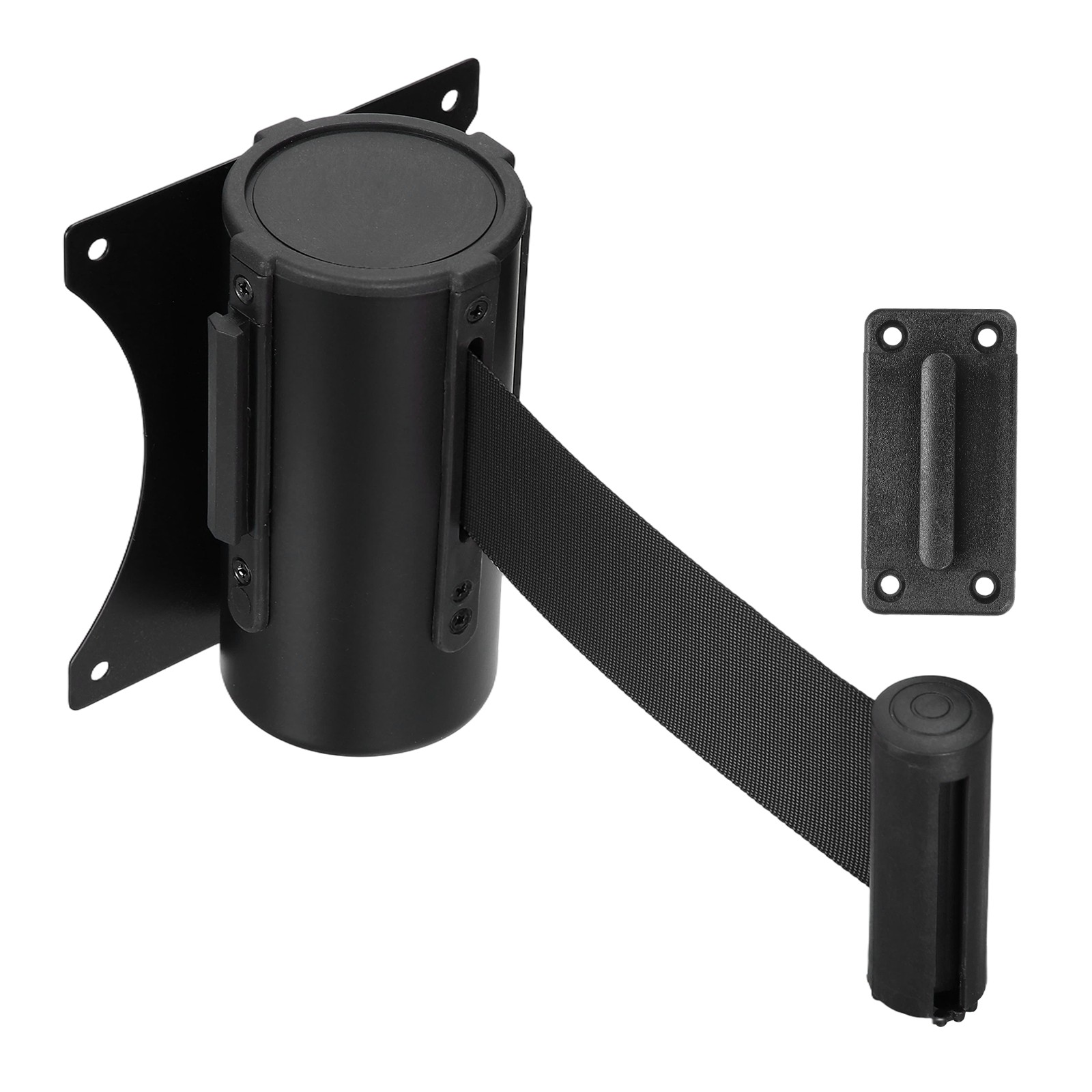 Fixed Wall Mount Retractable Belt Barriers (10 Feet, Black) (1 Pcs)