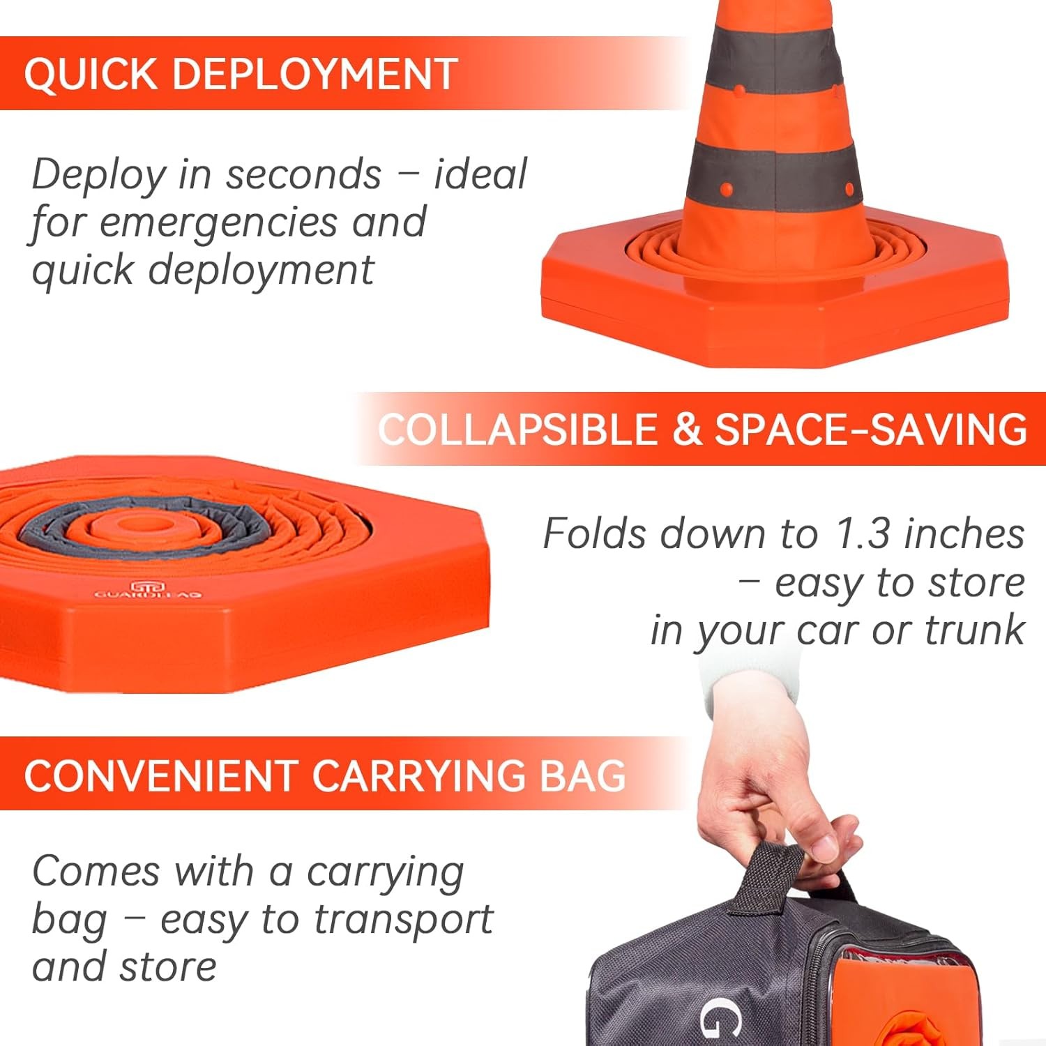 4 Pack 18-Inch Collapsible Traffic Cone with Weighted Base Orange Safety Haza…