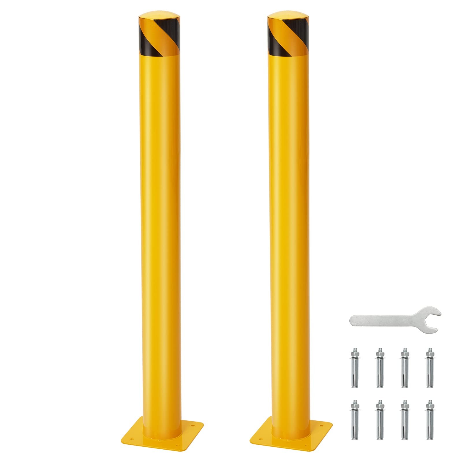 1/2/4/6 PCS Outdoor Safety Bollard 48 Inch Yellow Q235 Steel Post Pipe Barrier