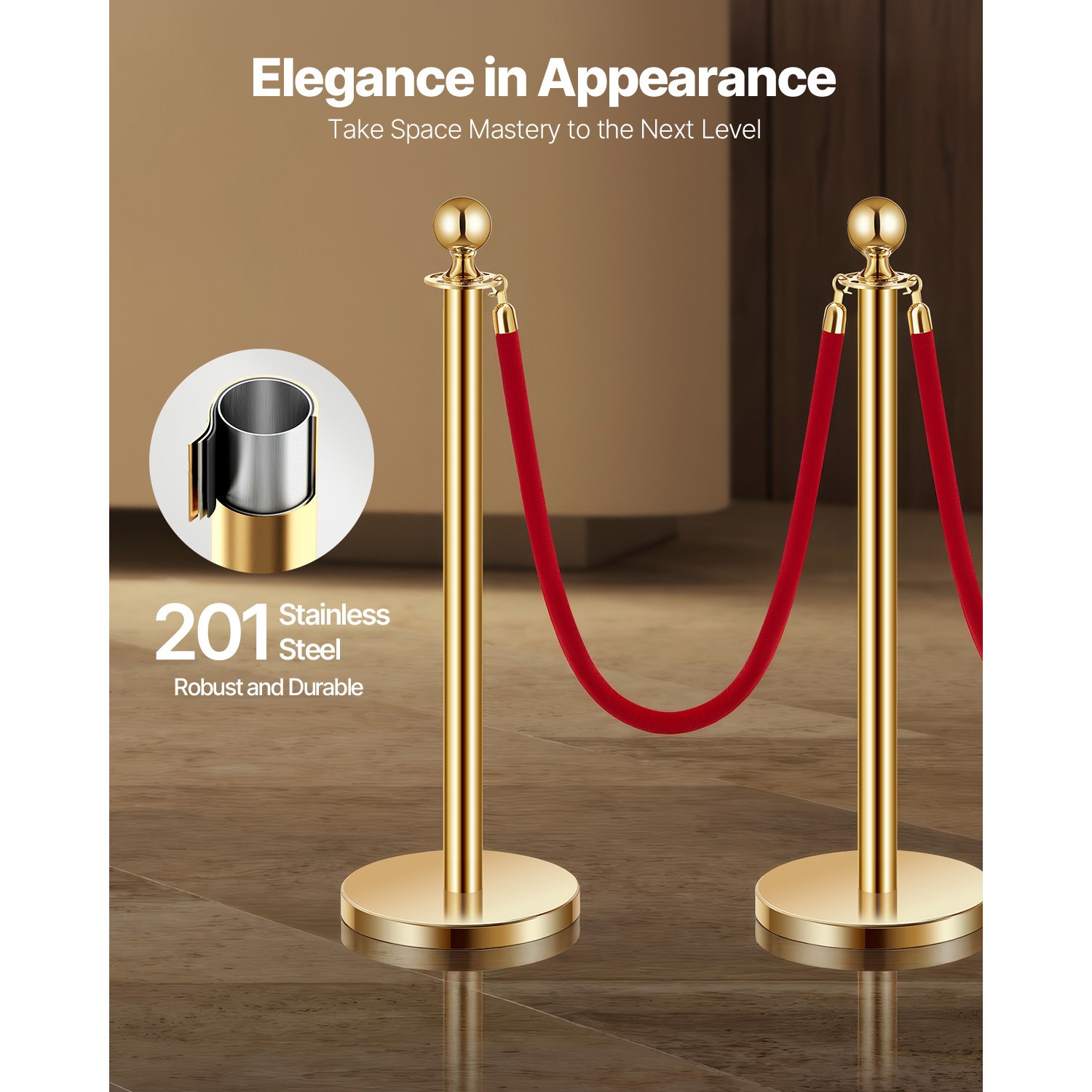 Uimoso 4 Pcs Gold Stanchion Post 3 Red Velvet Ropes Sand Injection Hollow Base