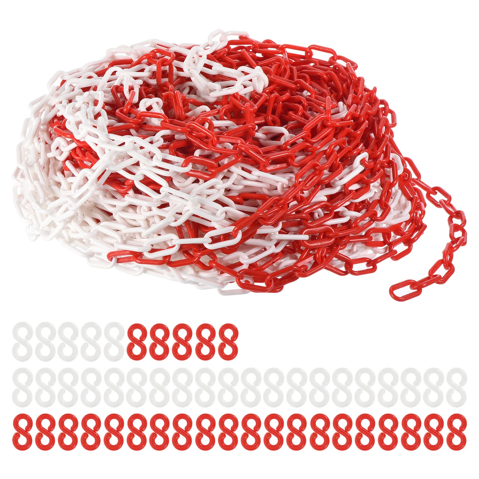 Plastic Chain Links, 197 Foot Safety Chains, Red and White Plastic Chains