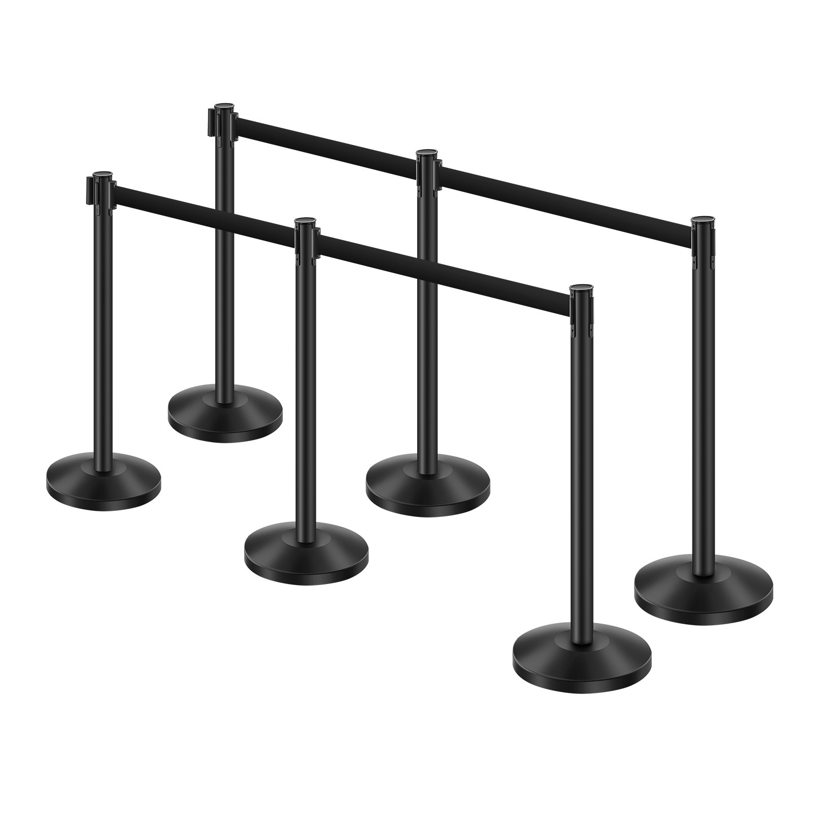6 Pcs Stanchion Post with 4 Retractable Belts & Sand Injection Hollow Base