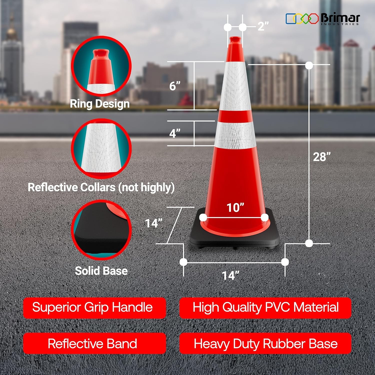 28 Inch Performance Cones 4 Pack Orange PVC Traffic Safety Cones W/ 7 lb. Black