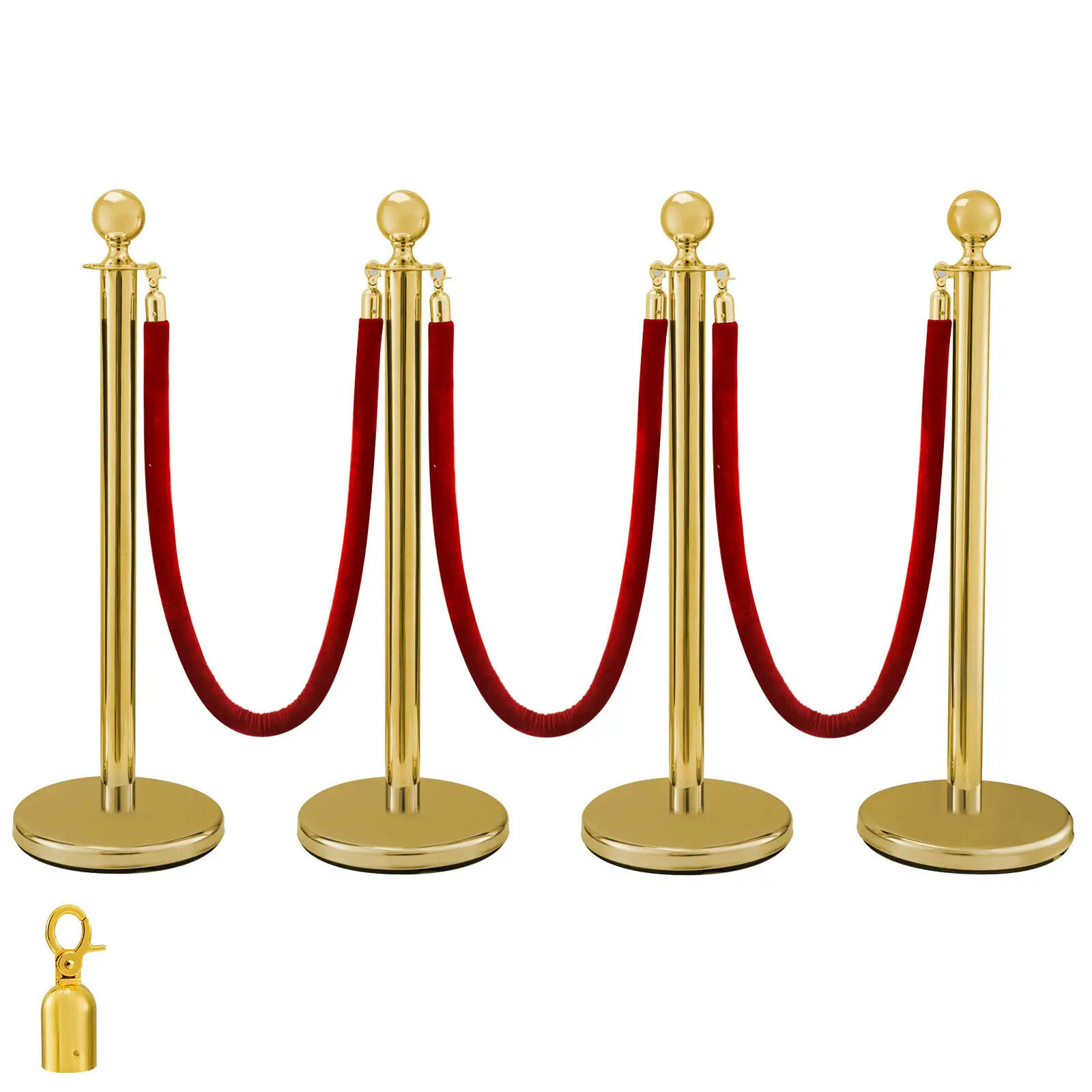 38Inch Gold Silver Stanchion Posts Queue Velvet Rope Crowd Control Line Barriers